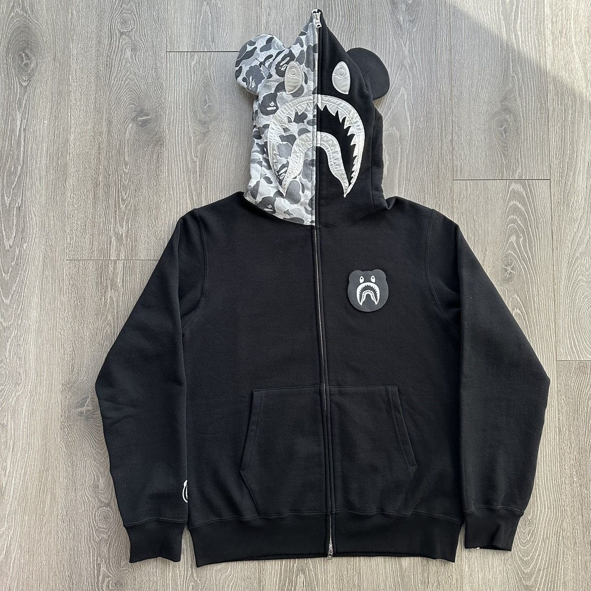 image of Bape x Medicom Bearbrick Abc Camo Shark Face Full Zip in Black, Men's (Size XL)