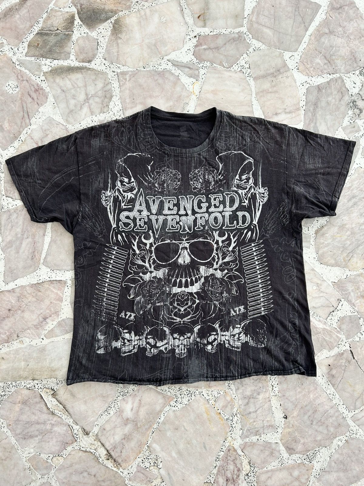 image of Band Tees x Vintage Avenged Sevenfold Hanes Vintage Tshirt Overprint in Black, Men's (Size Large)