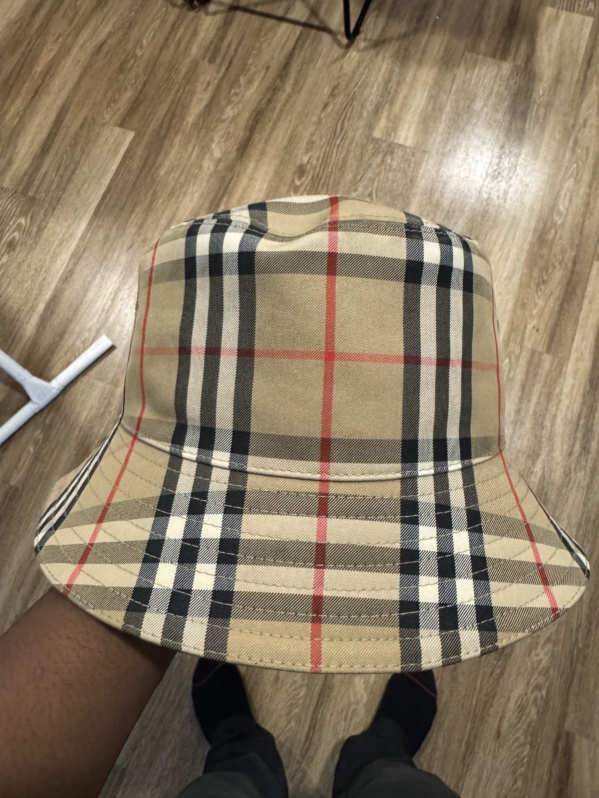 Beige Vintage Check Bucket Hat