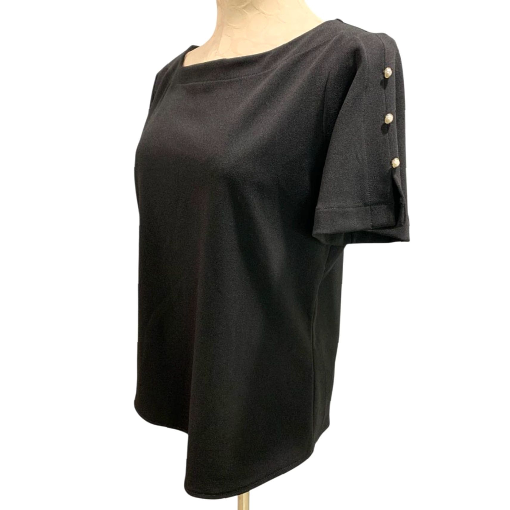 Ann Taylor Ann Taylor Womens Medium Pullover Black Shirt Button Embellished Short Sleeve Size M / US 6-8 / IT 42-44 - 3 Thumbnail