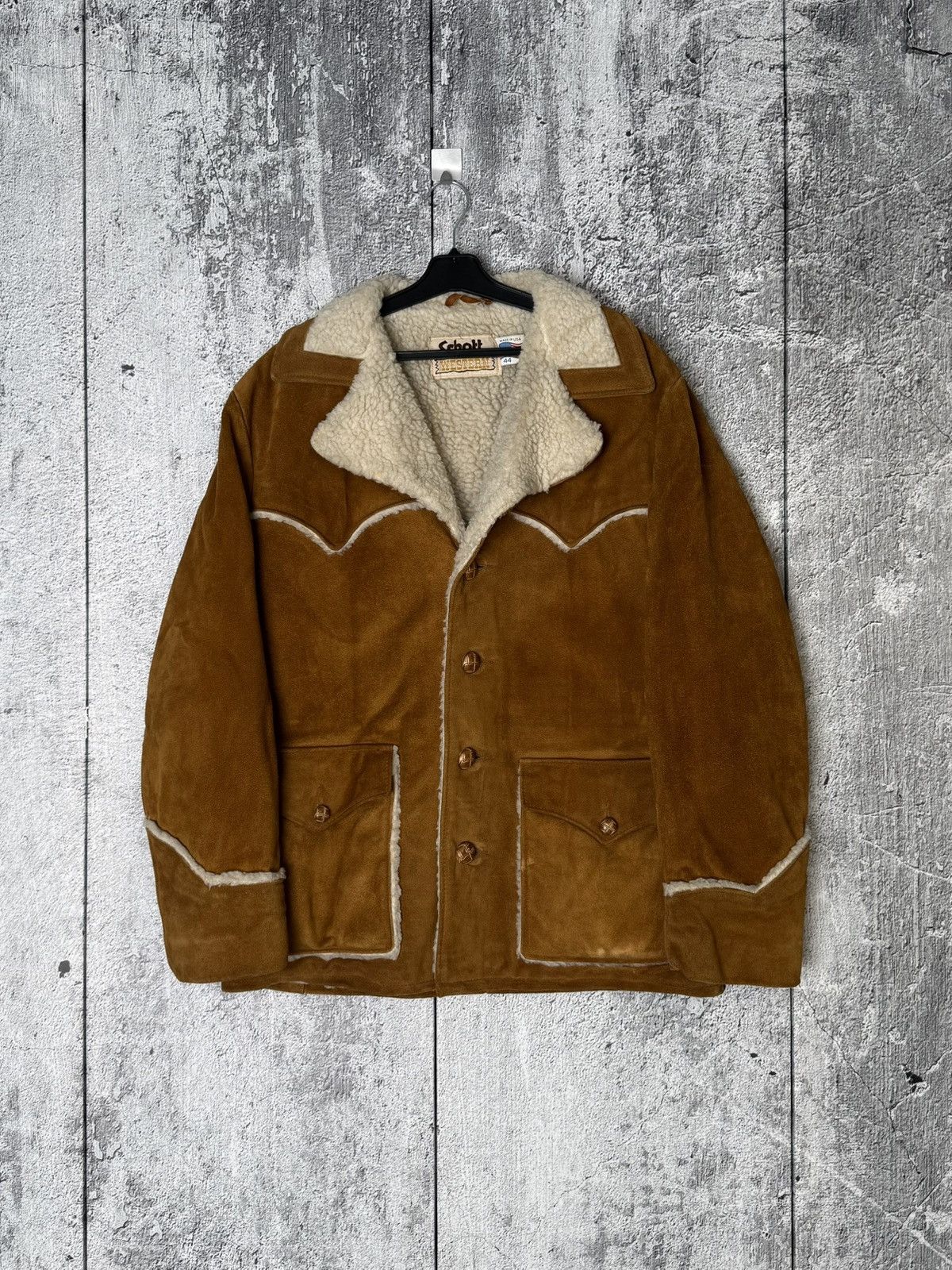 Schott Vintage Schott NYC Western Shearling Suede Leather Jacket Size US L / EU 52-54 / 3 - 5 Thumbnail