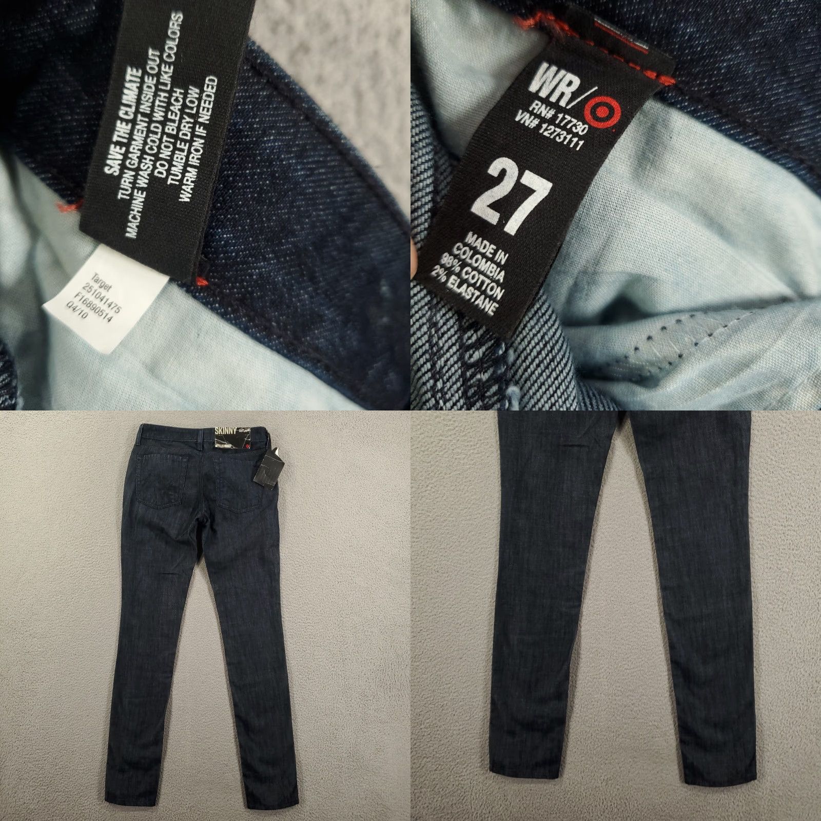 Vintage William Rast Jeans Womens Skinny Denim 27 Dark Blue NWT Stretch Pocket Zipper 5-Pocket Regular Inseam 34 Size 30" / US 8 / IT 44 - 8 Thumbnail
