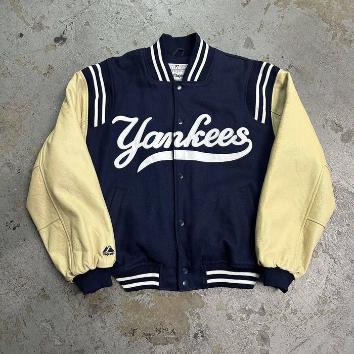 Yankees Vintage Majestic Yankees Leather Wool Varsity Jacket | Grailed