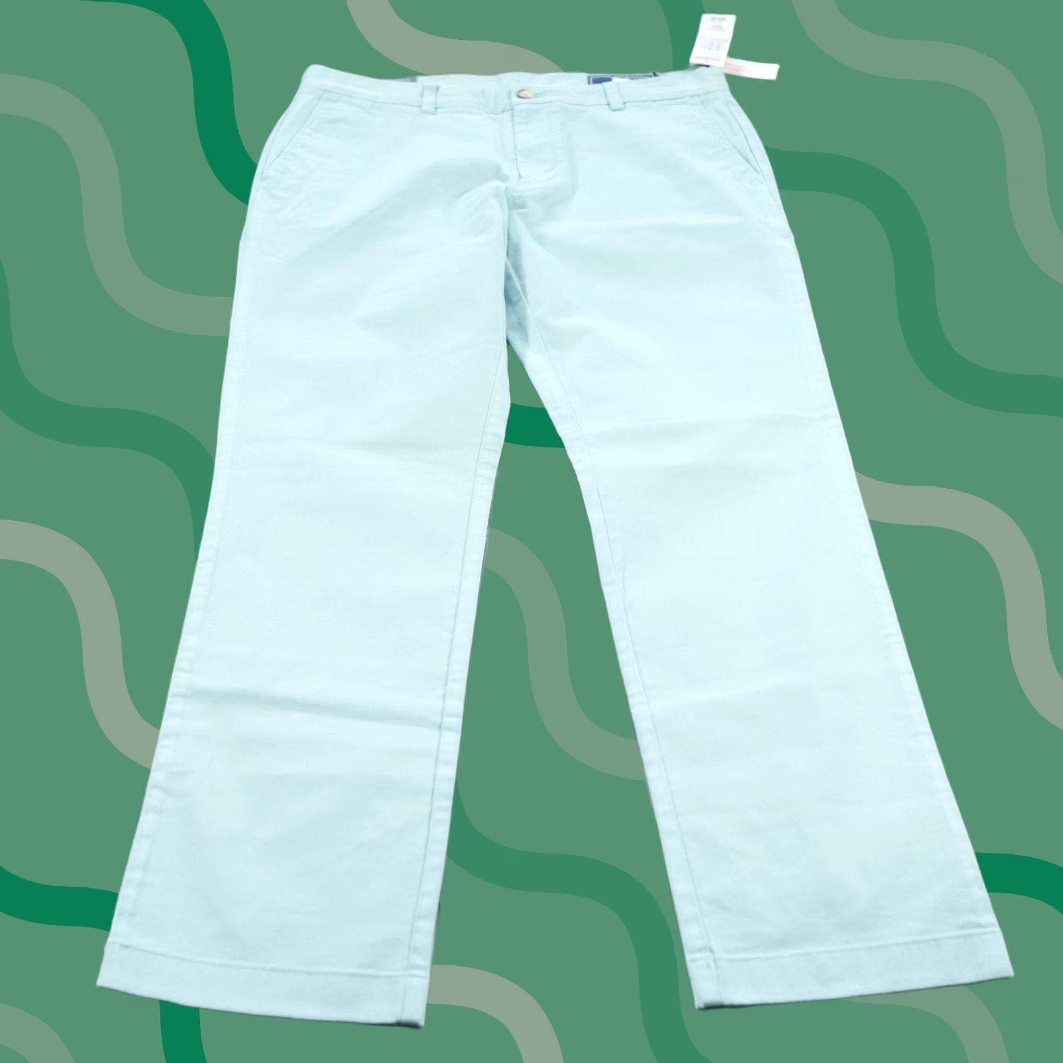 Vineyard Vines Vineyard Vines Pants Mens 33x32 Breaker Chino Trousers Elastic Flat Front Classic POCKETS Canvas Cotton Green 90s Preppy Sports (Adult Mens) Size US 33 - 1 Thumbnail