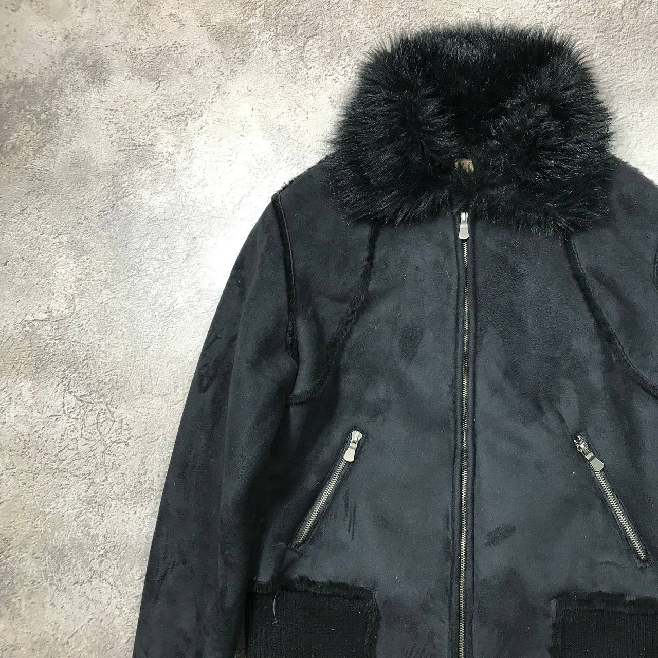 Vintage Vintage Y2K Black Bomber Jacket Fur Collar Streetwear Slim M Size M / US 6-8 / IT 42-44 - 2 Thumbnail
