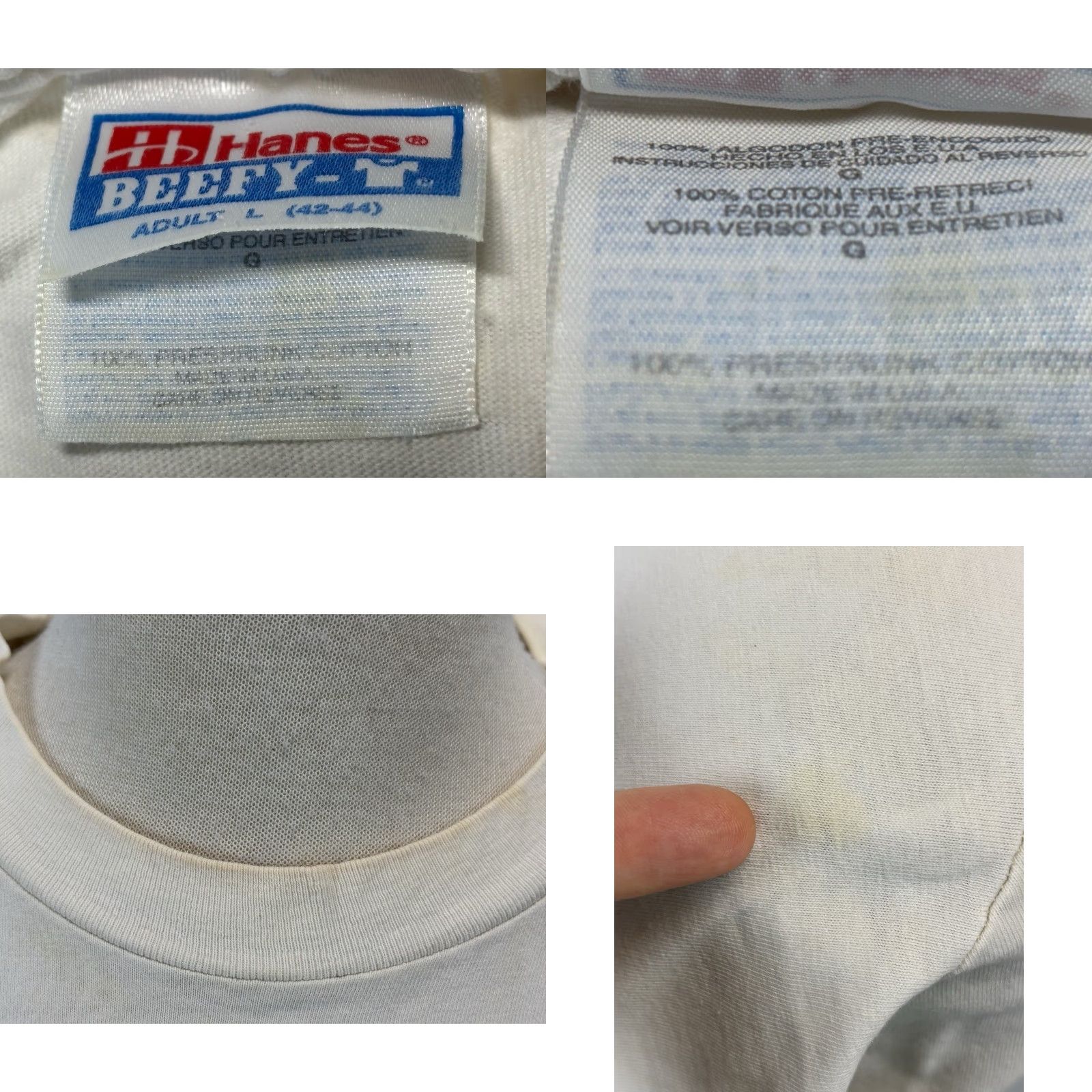 Hanes VINTAGE Hanes Beefy-T T-Shirt Large White Unisex Adults 90s Flowers Graphic Made USA Size US L / EU 52-54 / 3 - 8 Thumbnail