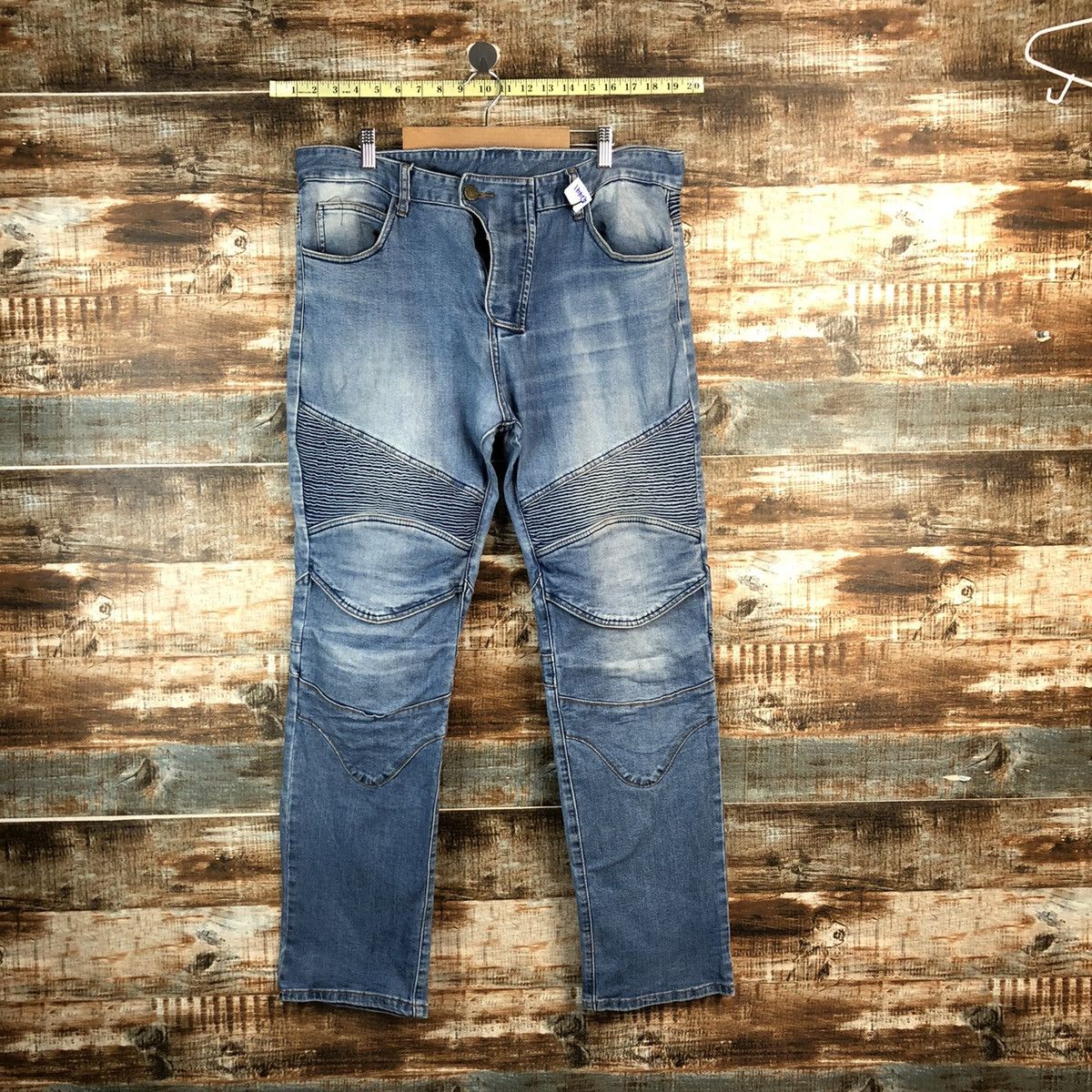 Moto bikers Jeans Blue Denim Pants #A2441