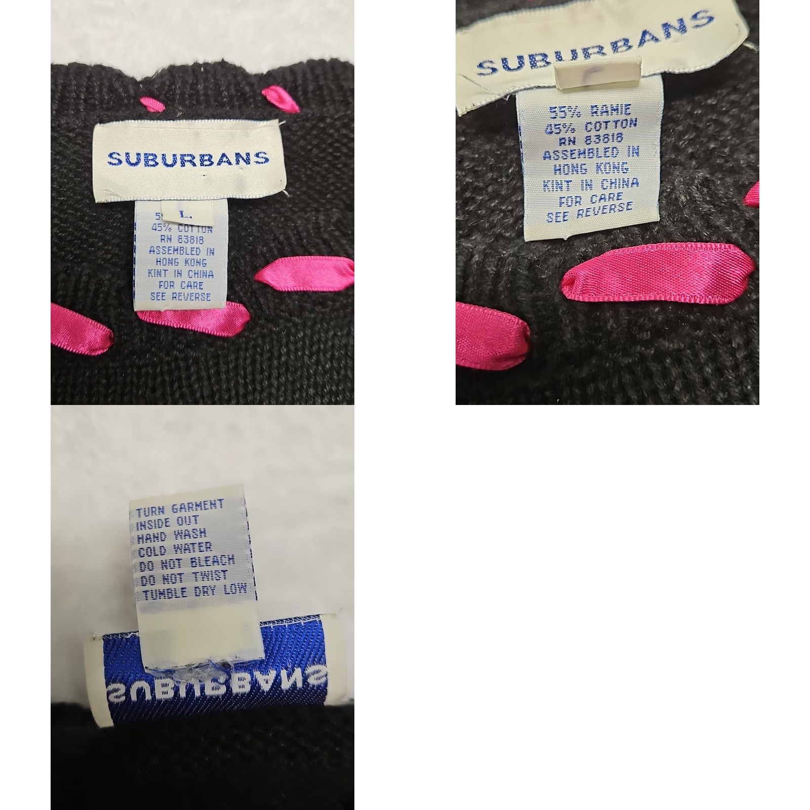 Vintage VINTAGE Suburbans Sweater Floral Embroidered Knit Black 90s Women’s M Crew Neck Pullover Lightweight All Seasons Size M / US 6-8 / IT 42-44 - 8 Thumbnail