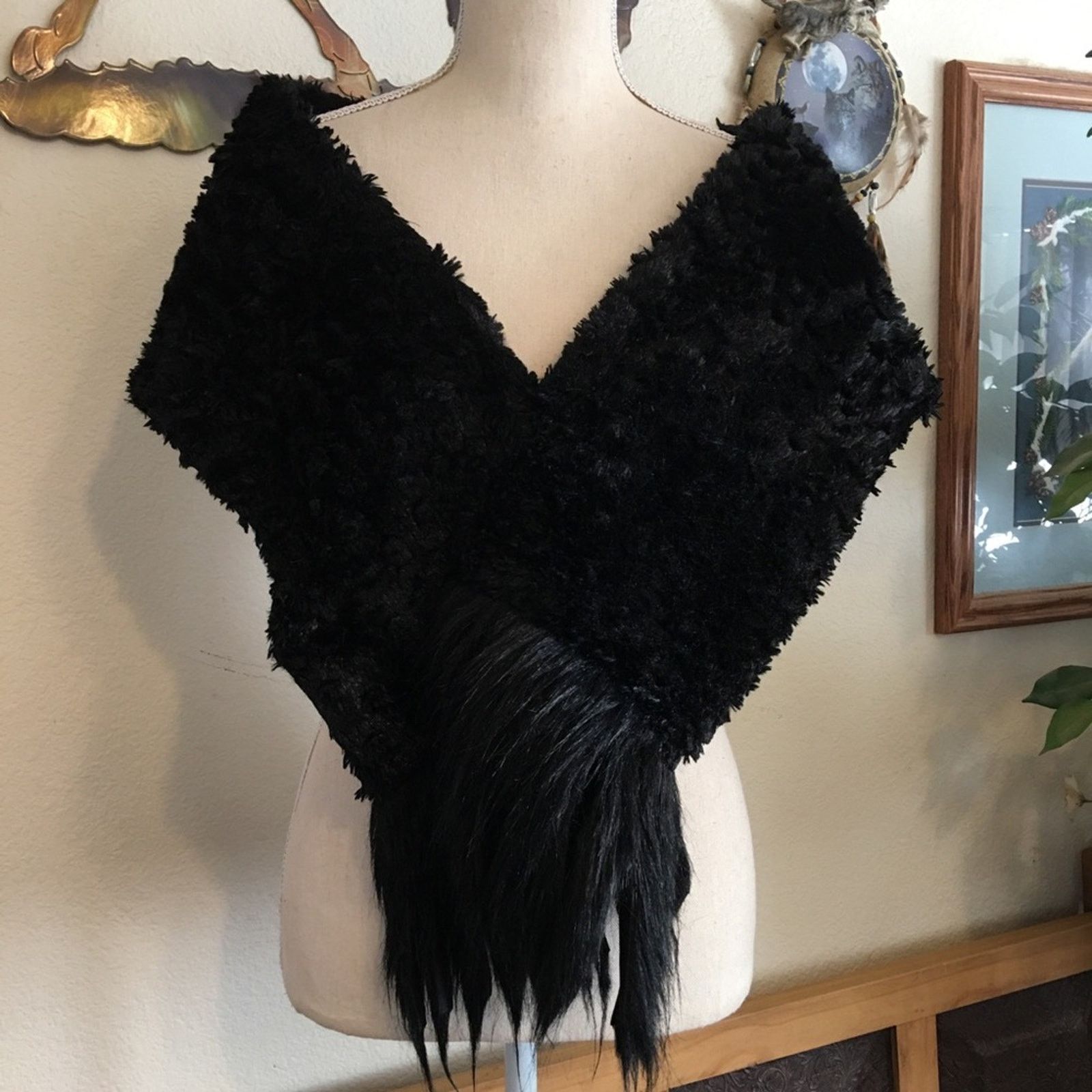 Other Adrienne Landau black faux fur scarf wrap fringe Size ONE SIZE - 2 Thumbnail