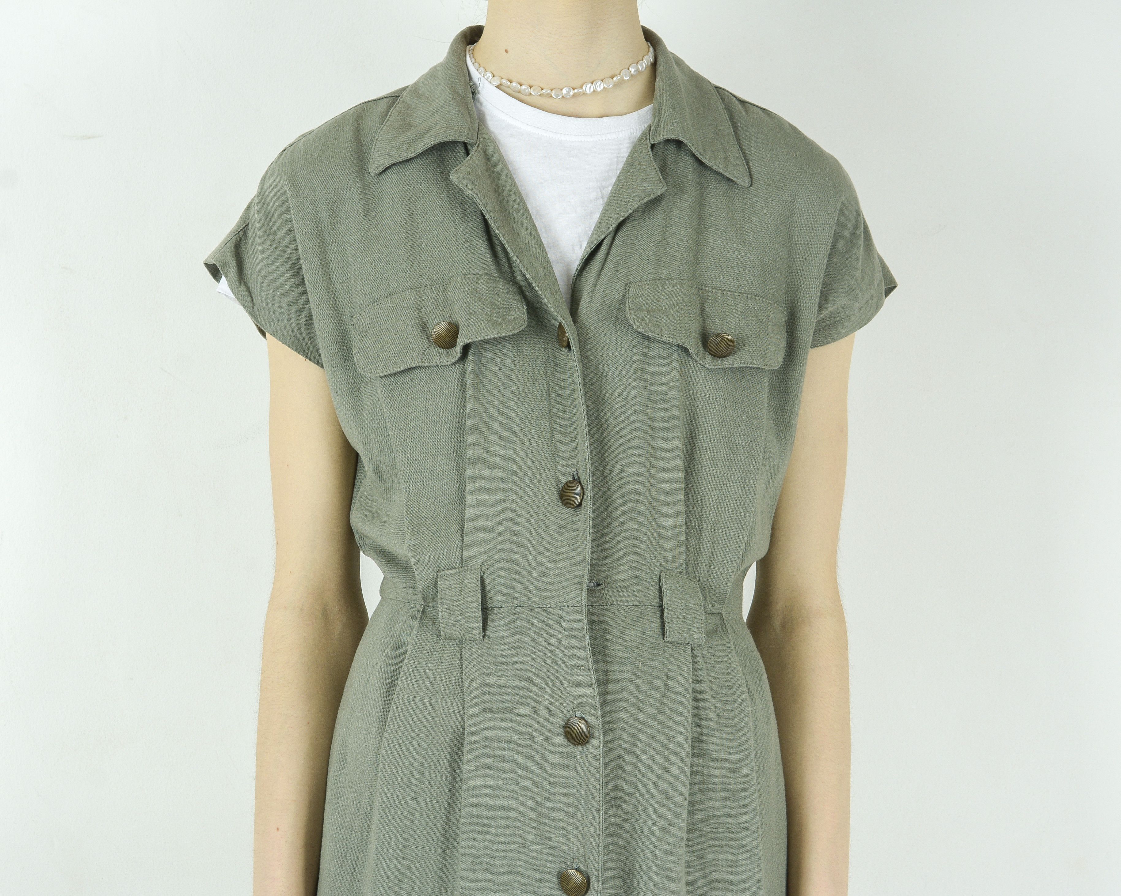 Other × Vintage HEARTS Midi Button Up Shirt Dress Short Sleeve Collared Size XS / US 0-2 / IT 36-38 - 4 Thumbnail