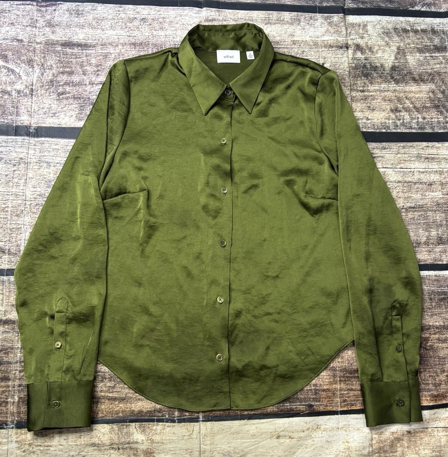 Aritzia Aritzia Wilfred Top Women XS Satin Green Shirt Career Collar Size XS / US 0-2 / IT 36-38 - 1 Thumbnail