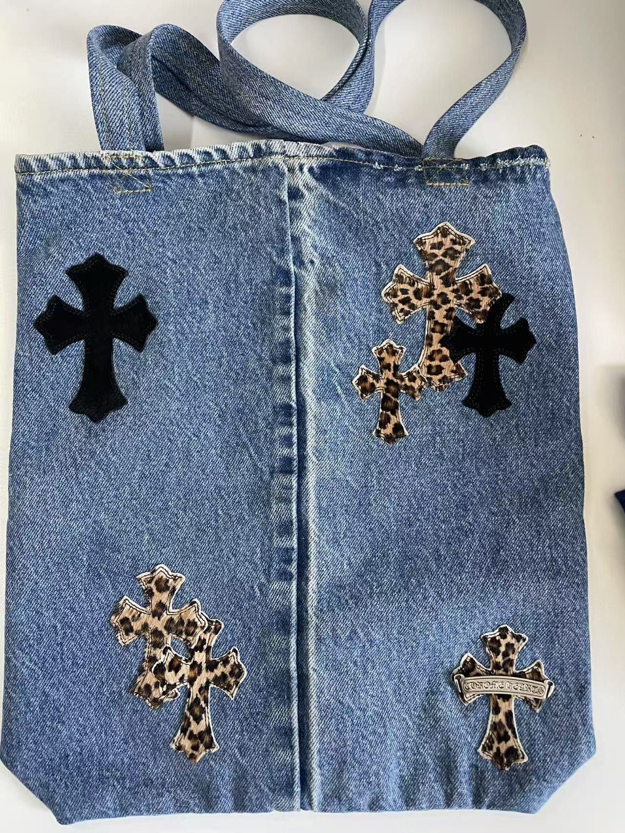 Chrome Hearts Chrome Hearts Pony Hair Denim Cross Patch Tote Bag Size ONE SIZE - 6 Thumbnail