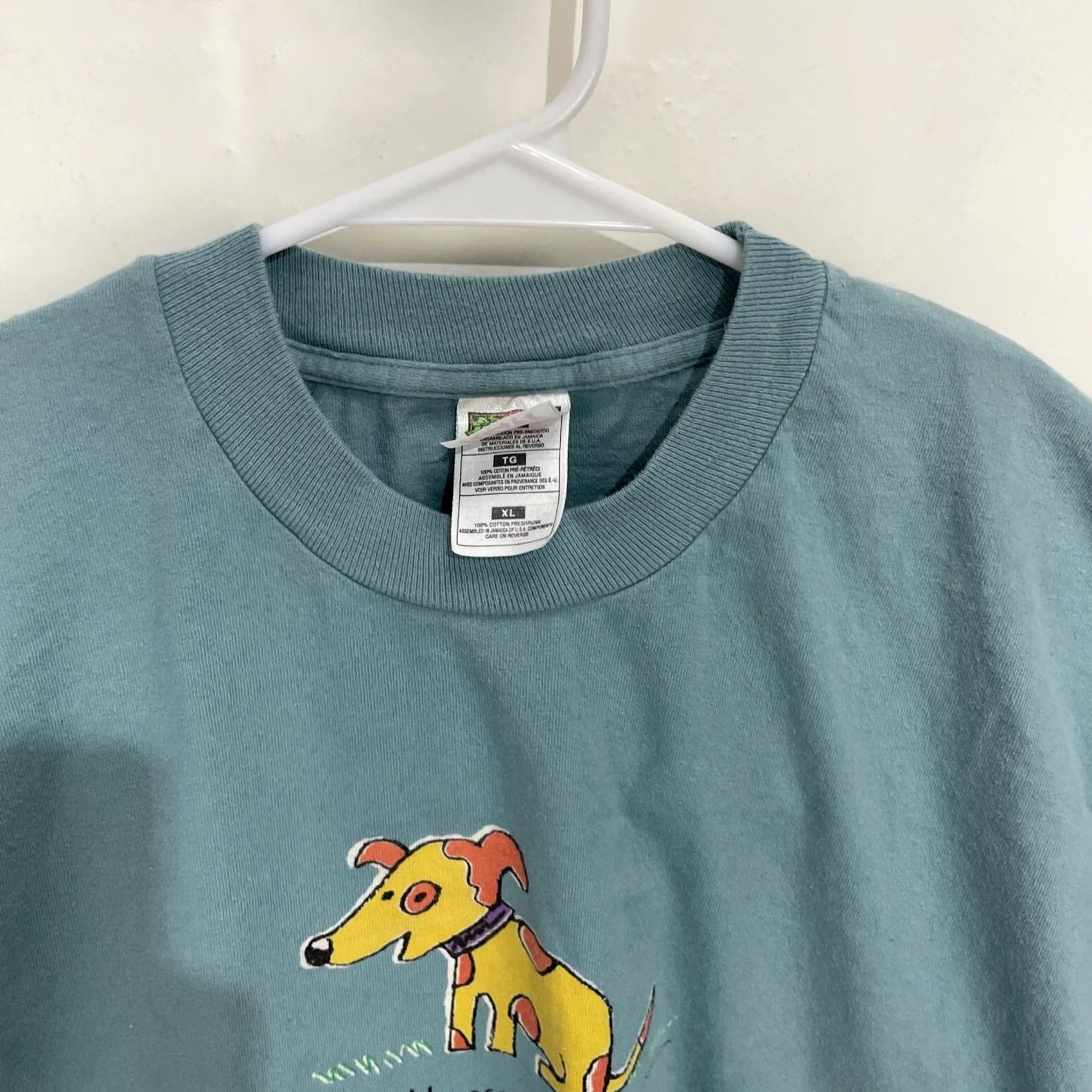 Fruit Of The Loom VINTAGE Fruit of the Loom T-Shirt Dog 90s Teal Blue XL Crew Neck Graphic Tee Mens Size US XL / EU 56 / 4 - 4 Thumbnail
