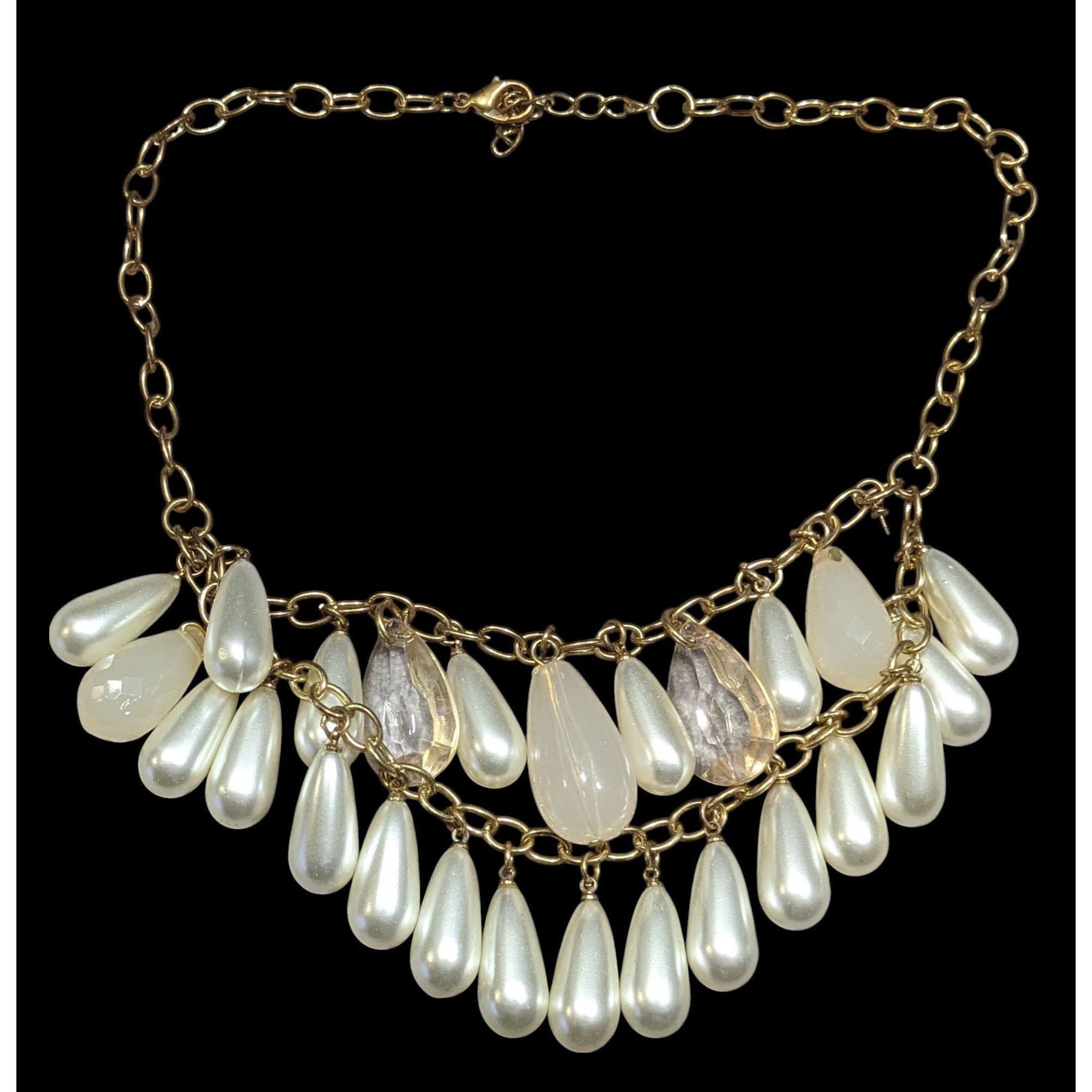 Other Retro Glam Teardrop Faux Pearl And Acrylic Fringe Necklace Size ONE SIZE - 1 Thumbnail