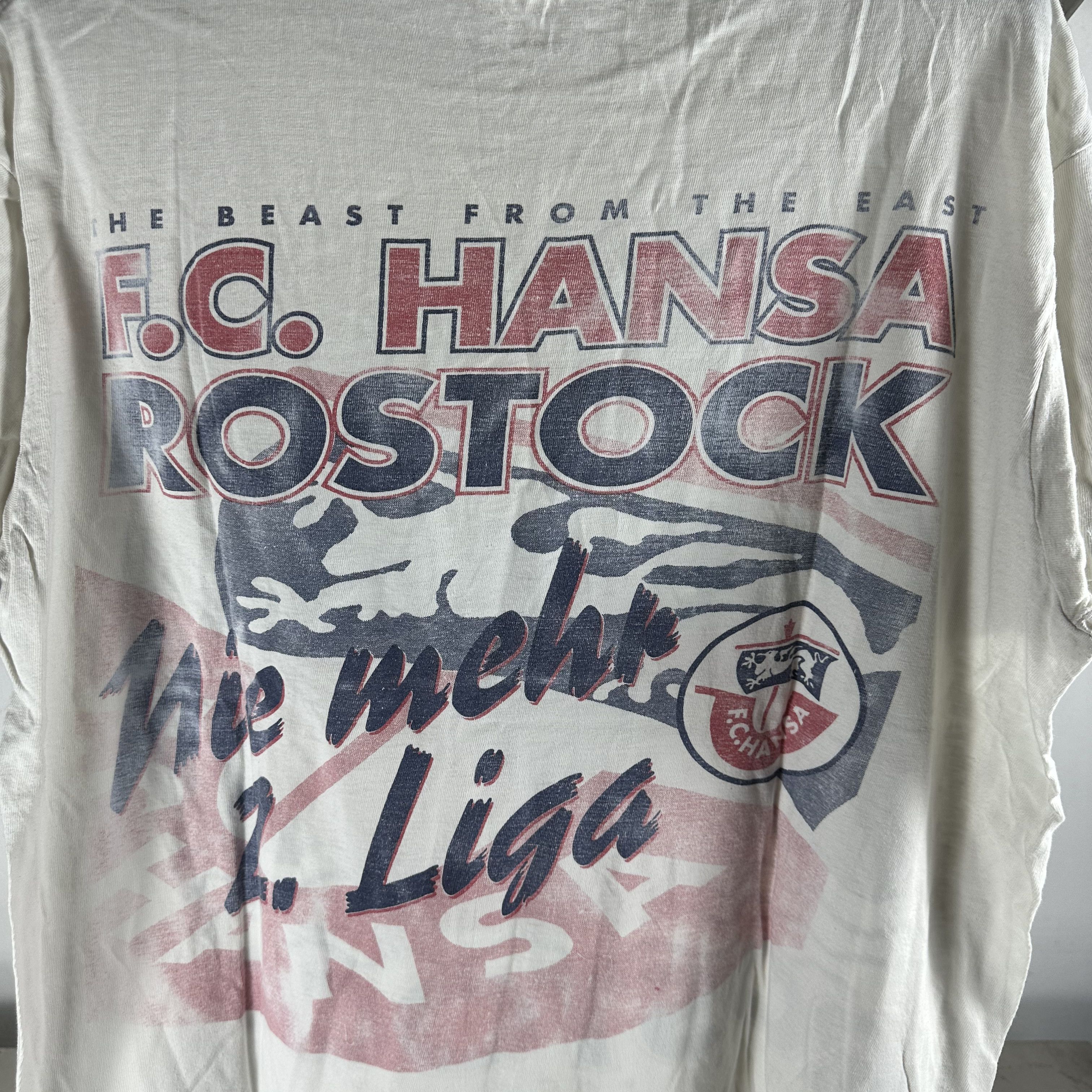 Vintage 90s FC Hansa Rostock The Beast From the East Soccer T-shirt Size US XL / EU 56 / 4 - 4 Thumbnail