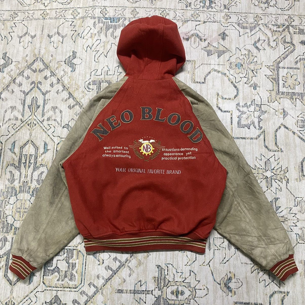 Japanese Brand Vintage NEO BLOOD TOKYO Varsity Hooded Suede Leather Jacket Size US L / EU 52-54 / 3 - 18 Thumbnail