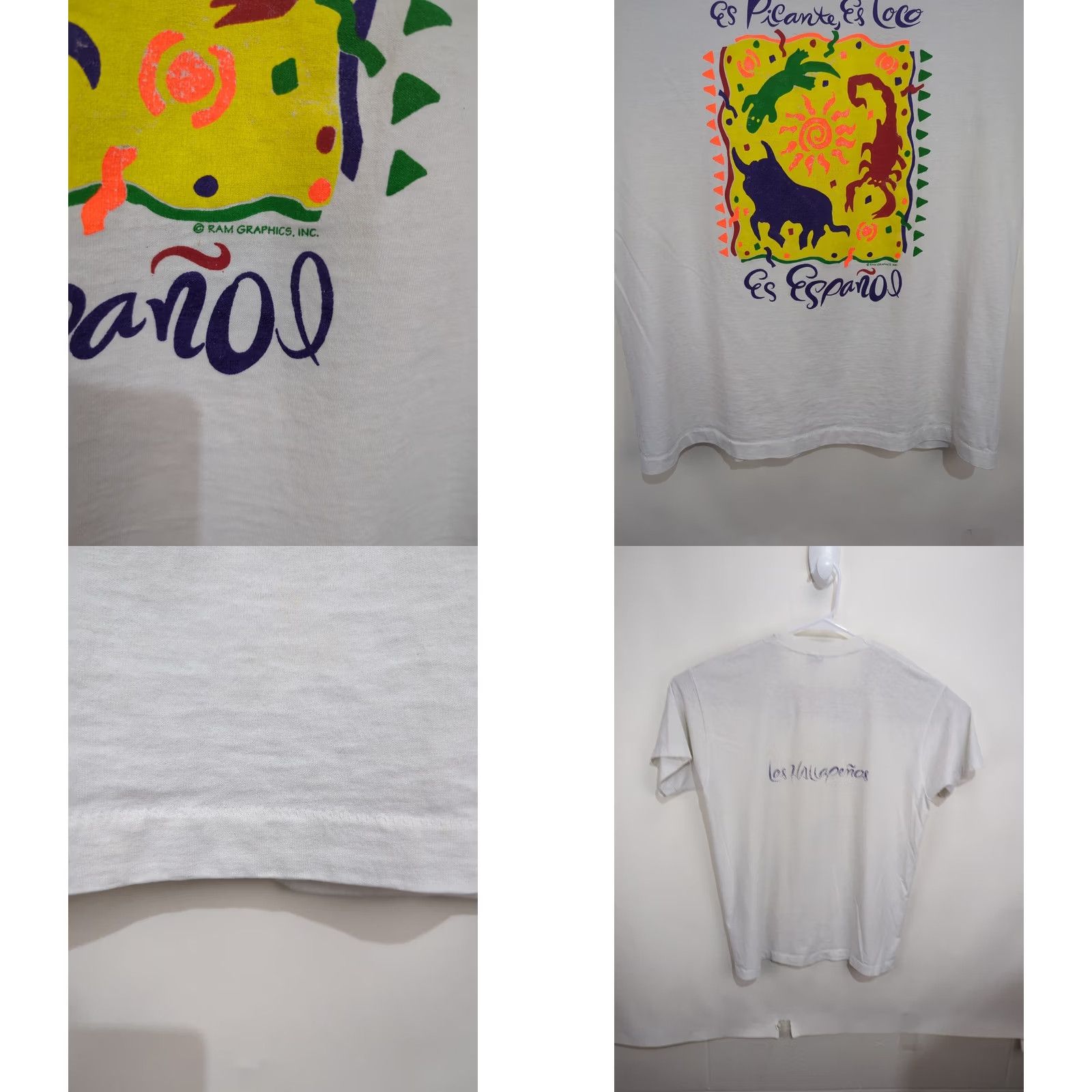 Fruit Of The Loom VINTAGE Fruit of the Loom T-Shirt 90s Es Picante Loco Spanish Graphic Art Tee XL White Short Sleeve Unisex Adults Mens Womens Size US XL / EU 56 / 4 - 8 Thumbnail