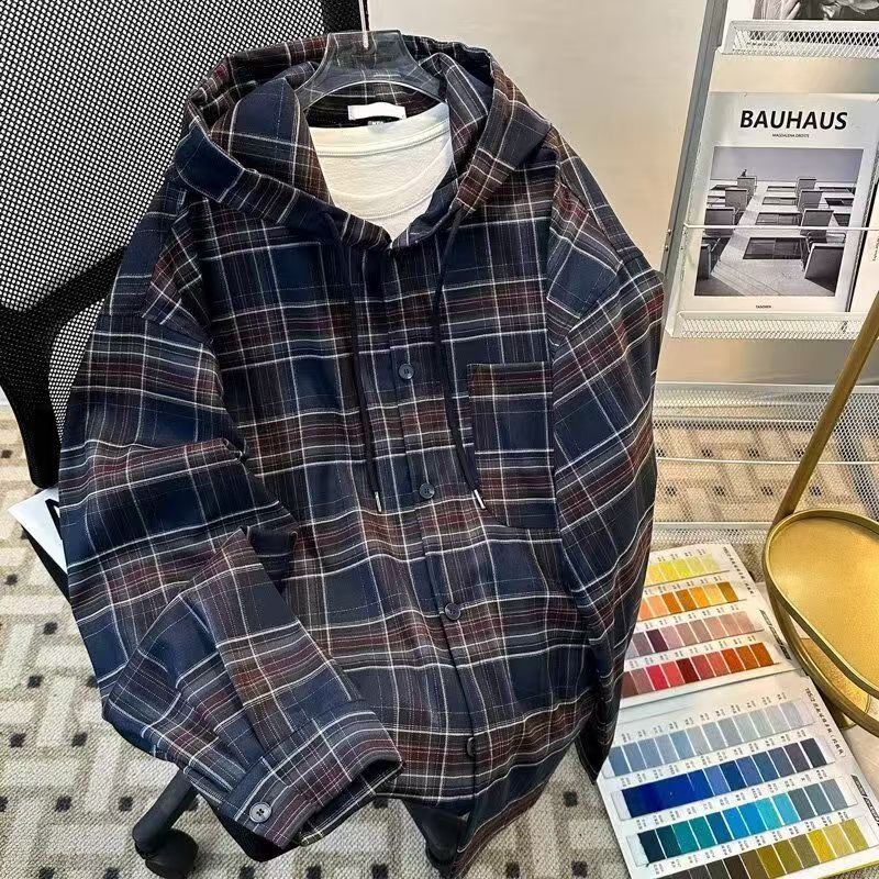 Vintage Navy Plaid Hooded Button-Up Shirt Jacket Size US M / EU 48-50 / 2 - 2 Thumbnail