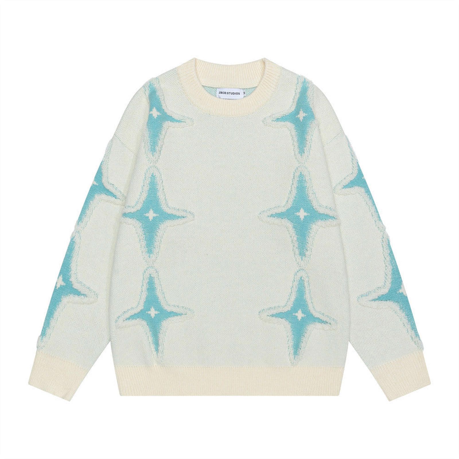 Vintage Cream Blue Star Pattern Knit Sweater, Cozy Pullover Size US M / EU 48-50 / 2 - 1 Thumbnail