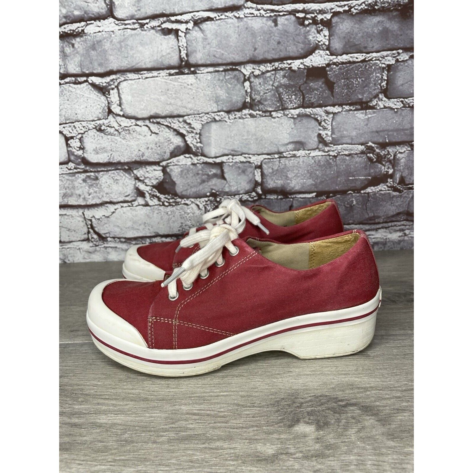 Other Dansko Vegan Red Fabric Canvas Lace Up Slip Workwear Clogs W Size US 7 / IT 37 - 15 Thumbnail