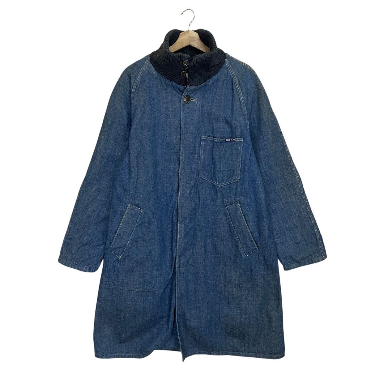 Blue Blue Japan × Indigo × Vintage Vintage 90s Blue Blue Japan Crazy Indigo Long Denim Jacket Size US L / EU 52-54 / 3 - 2 Thumbnail