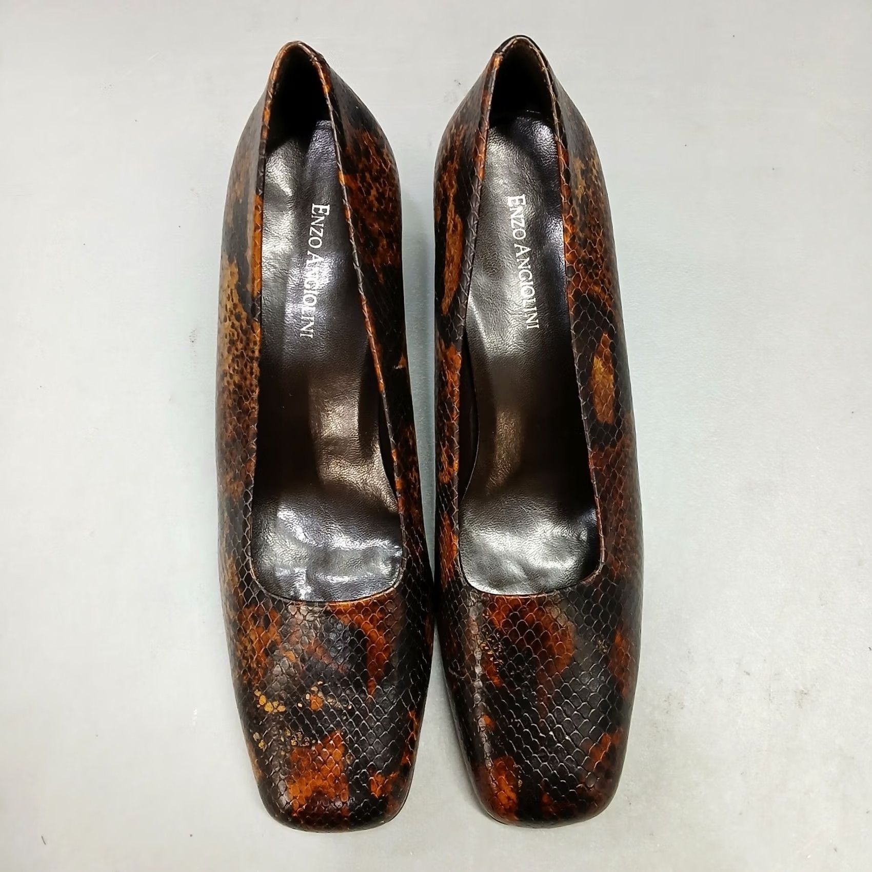 Kenzo VINTAGE Enzo Angiolini Pump Heels Women US 9.5M Brown Black Snakeskin Square Toe Size Womens 9.5 Shoes Size US 10 / IT 40 - 6 Thumbnail