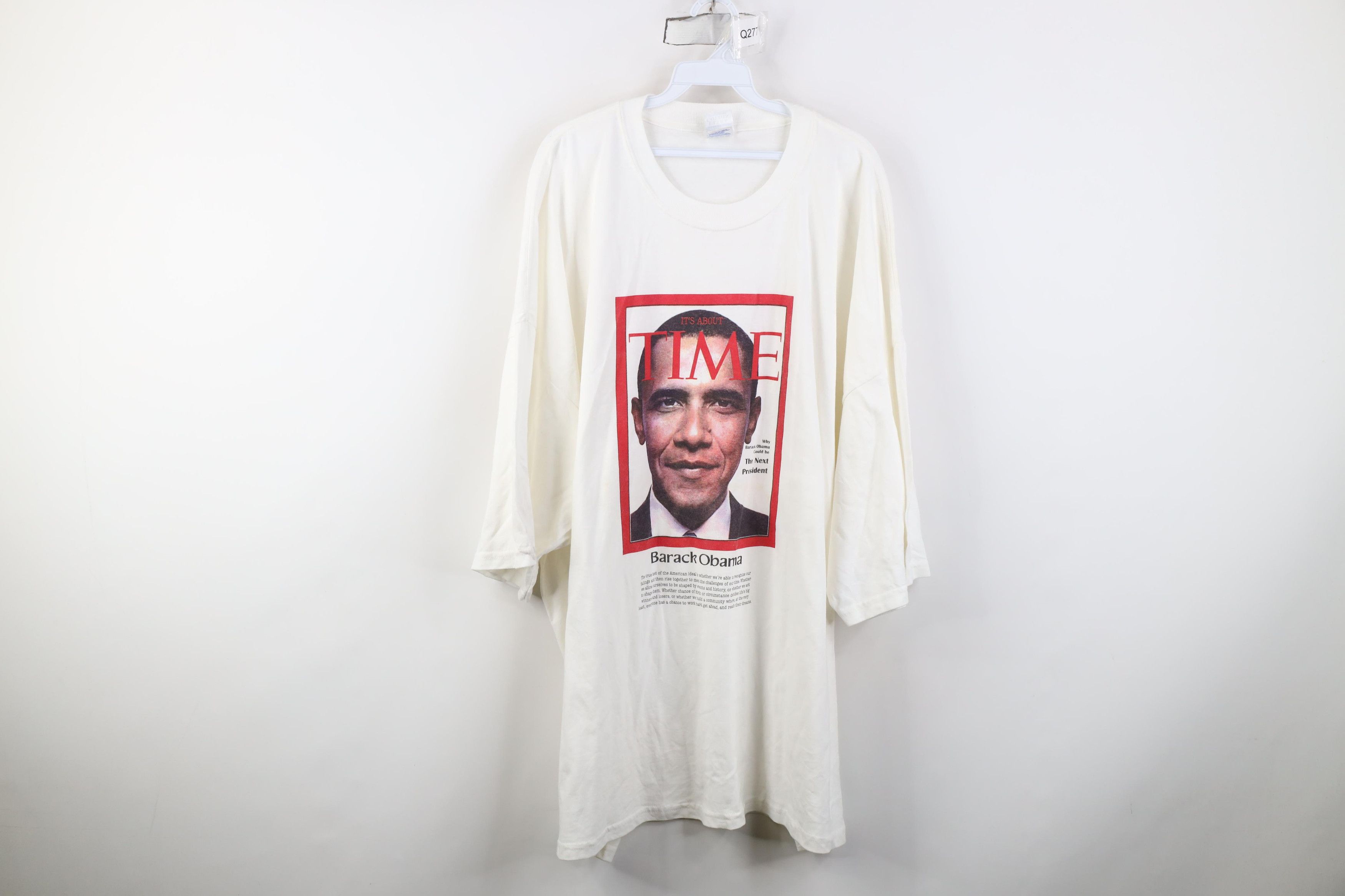 Vintage Vintage Y2K Magazine Obama Short Sleeve T-Shirt White Cotton Size US XXL / EU 58 / 5 - 1 Thumbnail
