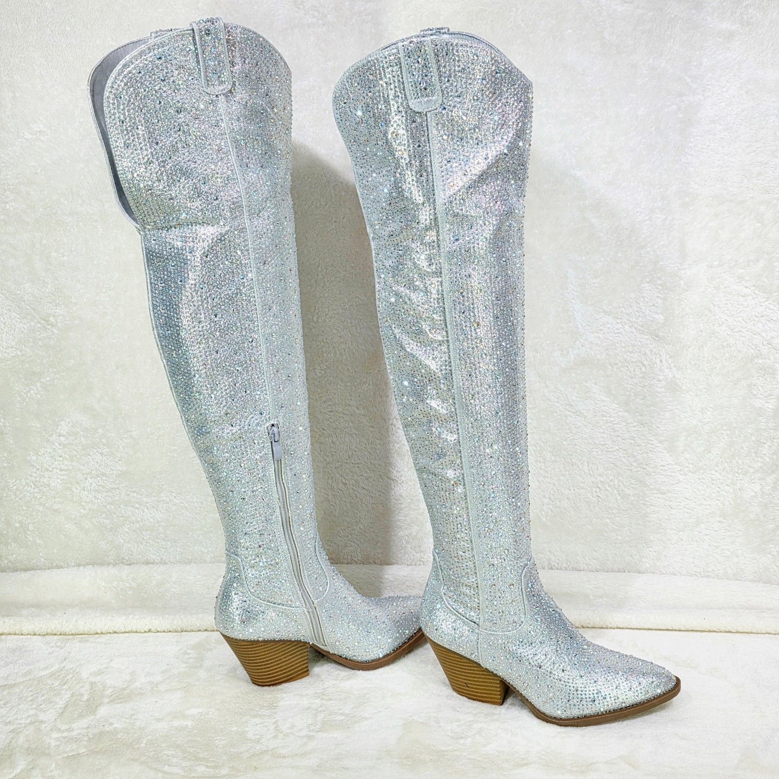 Other Country Glam Iridescent Silver Rhinestone OTK Thigh High Cow Size US 8.5 / IT 38.5 - 3 Thumbnail