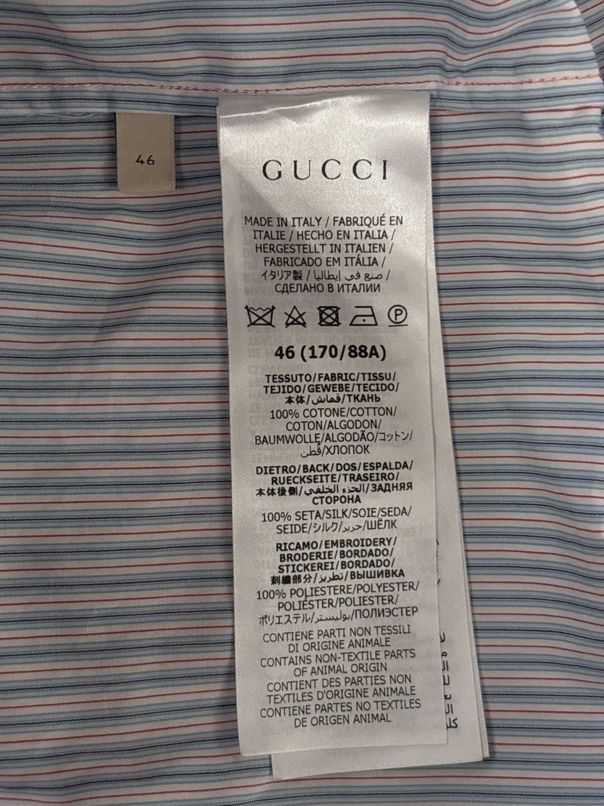 Gucci Gucci Striped Cotton Shirt with Silk Porter-Print Back 46 Size US S / EU 44-46 / 1 - 6 Thumbnail
