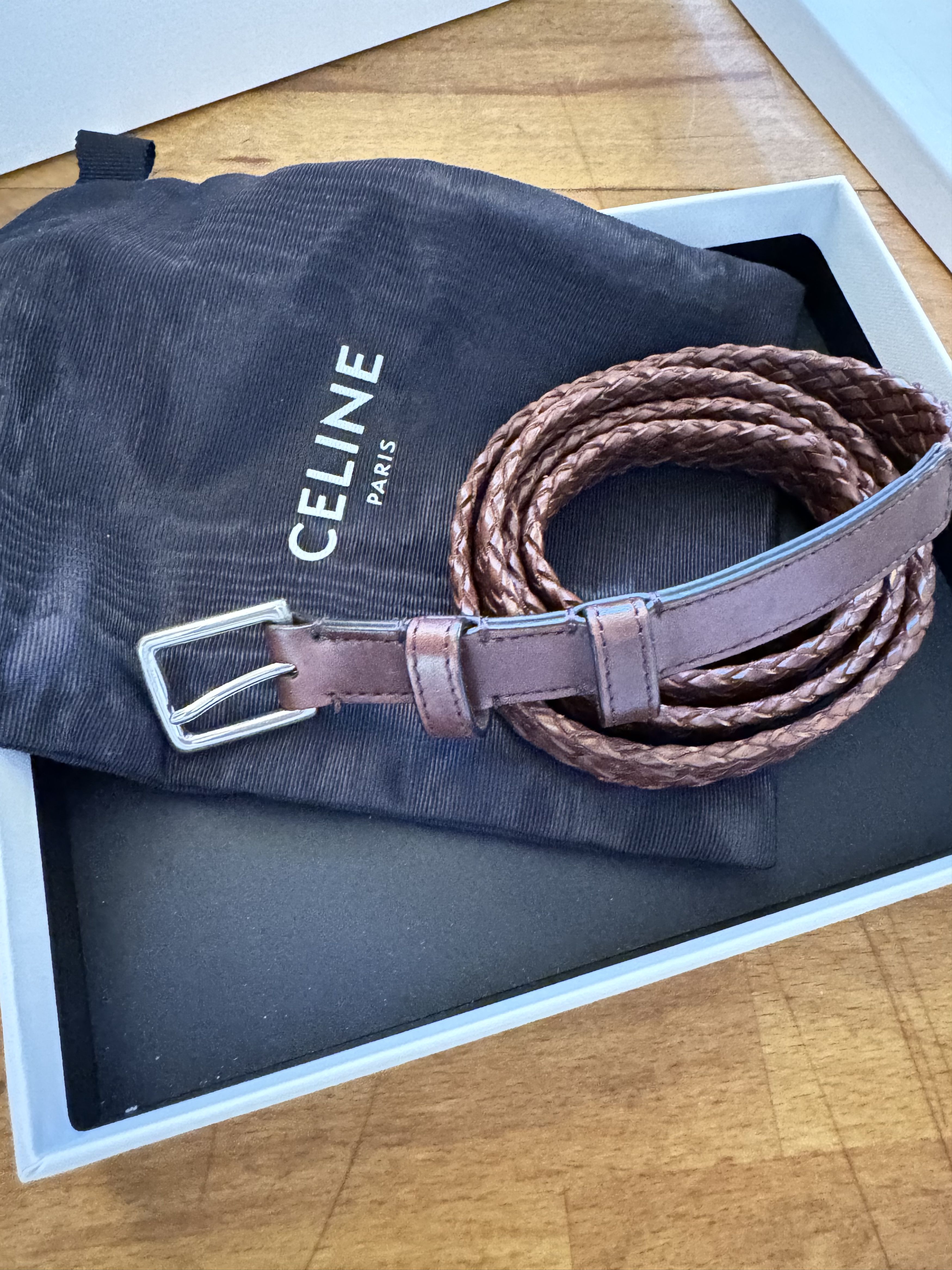 Celine Paris Blue Braid and Leather Belt TRIOMPHE BUCKLE & REVERSIBLE STRAP 25MM - CHESTNUT / DEEP  main image 3