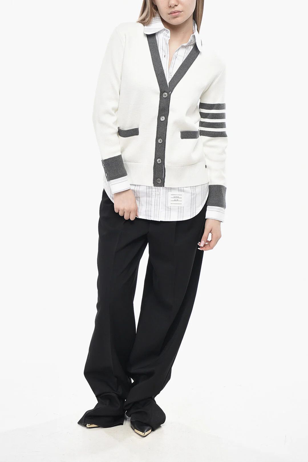 Thom Browne og1mm0426 Double-Fabric Cardigan in White Size M / US 6-8 / IT 42-44 - 4 Thumbnail