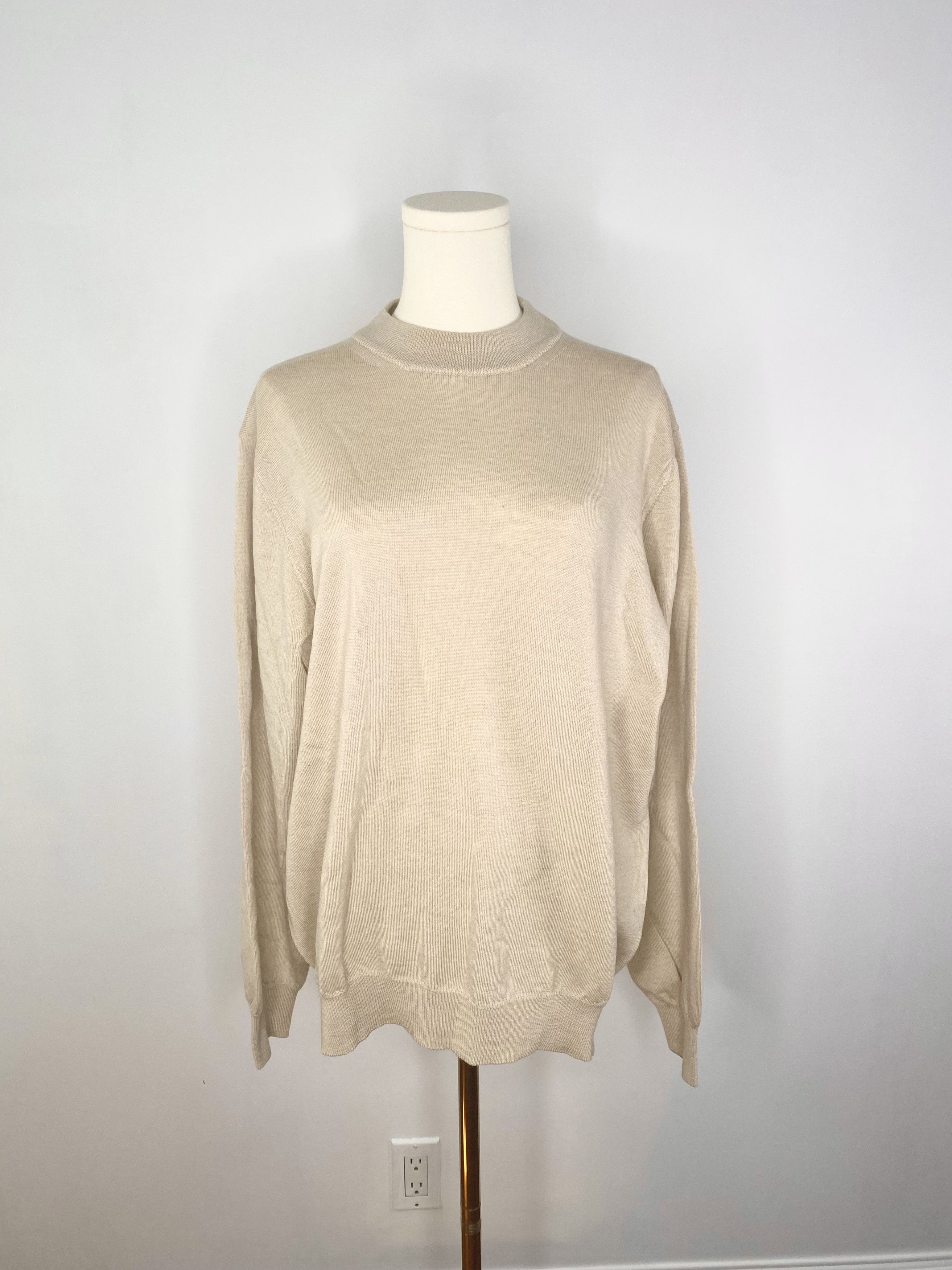 Vintage 100% Merino Wool Beige Sweater - Strada Italy Size US L / EU 52-54 / 3 - 2 Thumbnail