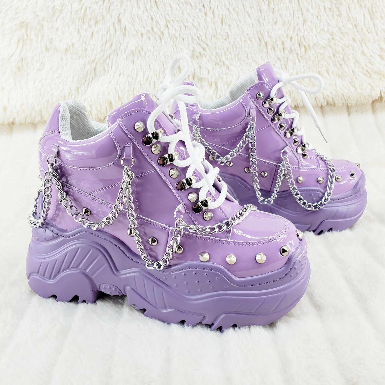 Other Space Candy Lilac Purple Platform Chain Sneaker Hidden Wedge Size US 8.5 / IT 38.5 - 4 Thumbnail