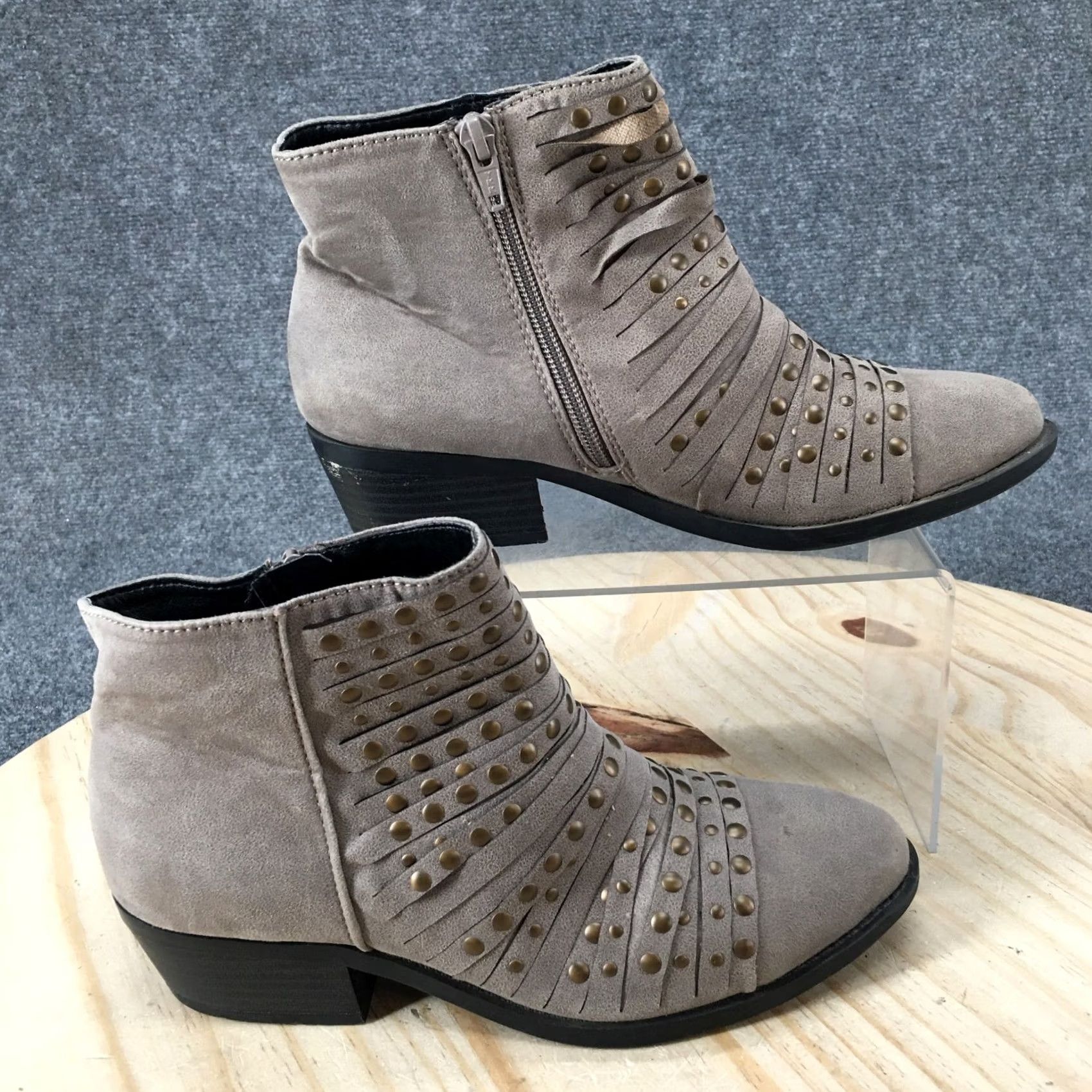 Vintage White Mountain Boots Womens 7.5M Desire Ankle Bootie Beige Side Zip Block W28192 Size US 8 / IT 38 - 2 Thumbnail