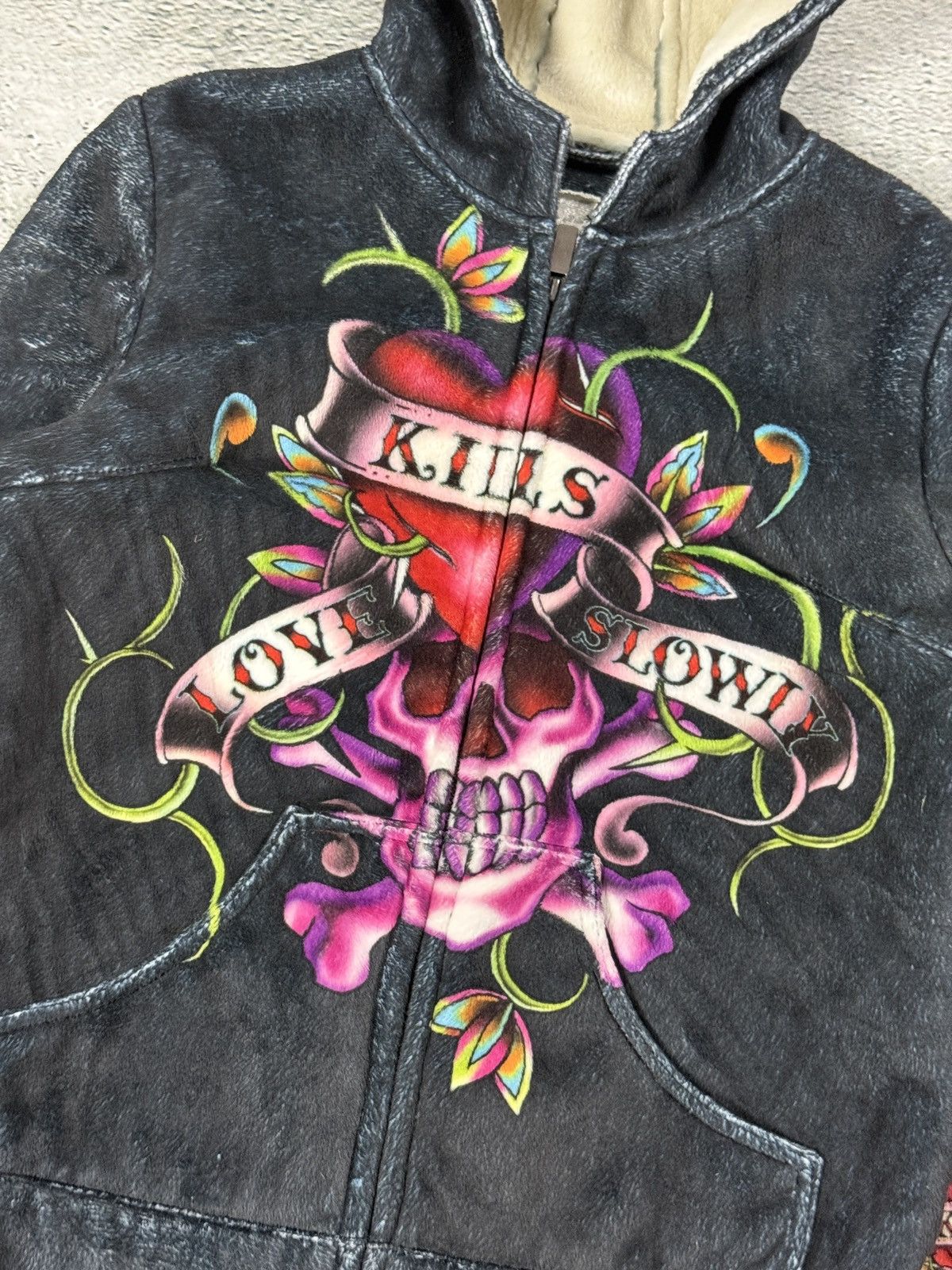 Ed Hardy Ed Hardy zip hoodie black red vintage Y2K faux fur Size L / US 10 / IT 46 - 2 Thumbnail