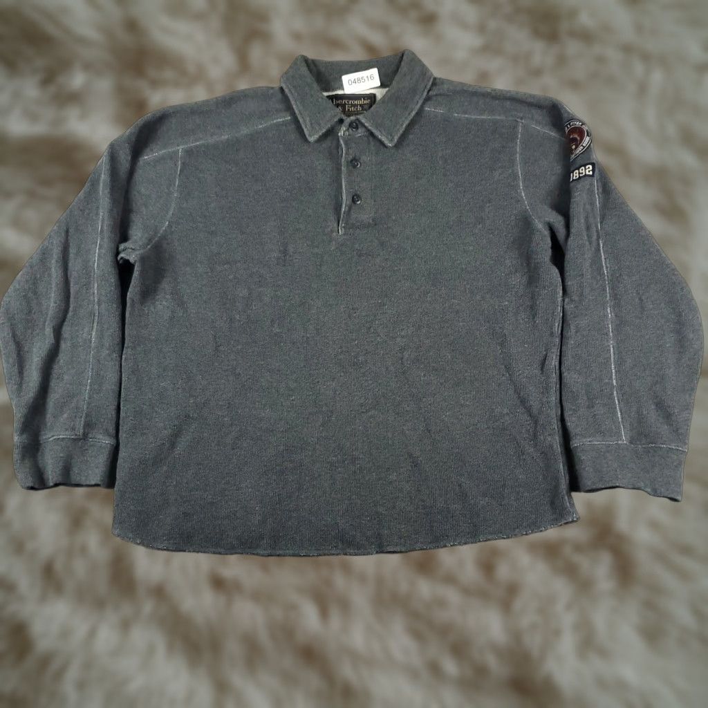 Abercrombie & Fitch Abercrombie & Fitch Mens Medium Gray Collared Pullover Sweater Cotton Blend Long Sleeve Size US M / EU 48-50 / 2 - 1 Thumbnail