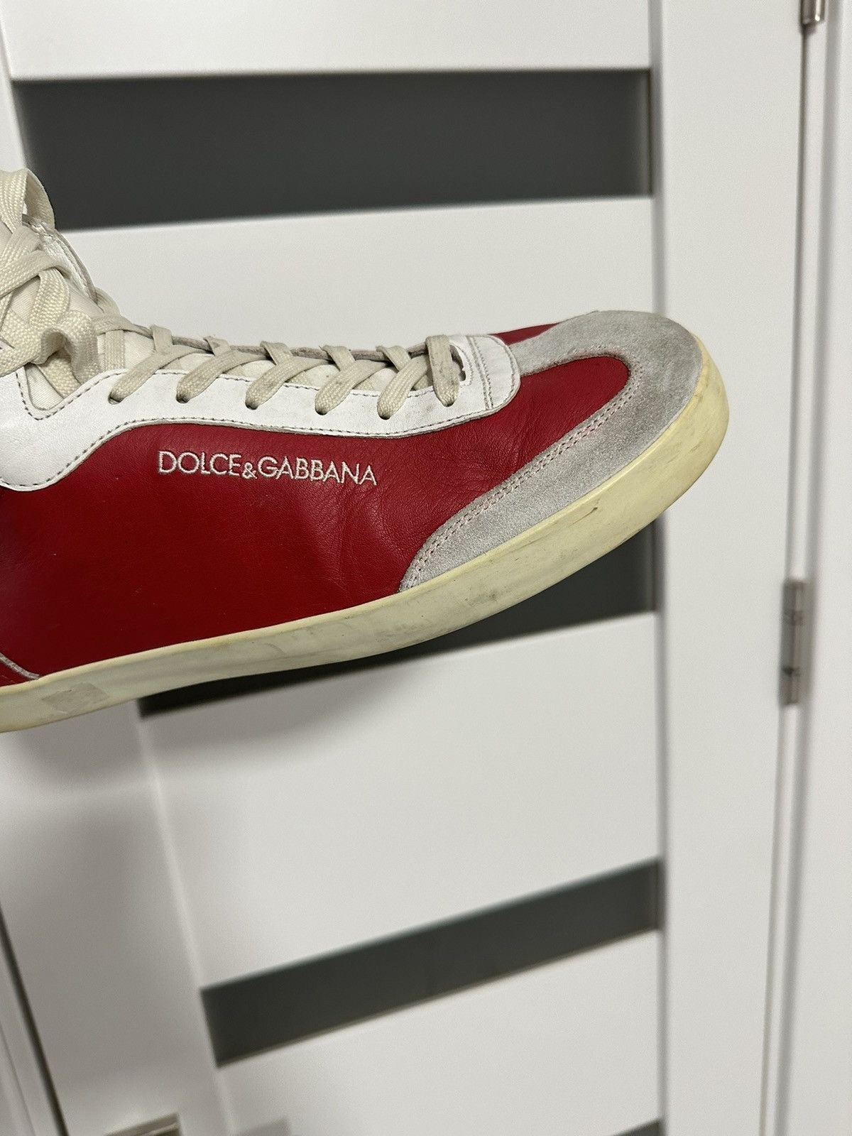 Dolce & Gabbana × Vintage Dolce Gabbana Leather Sneakers Hi Top Red White Vintage Size US 10 / EU 43 - 4 Thumbnail