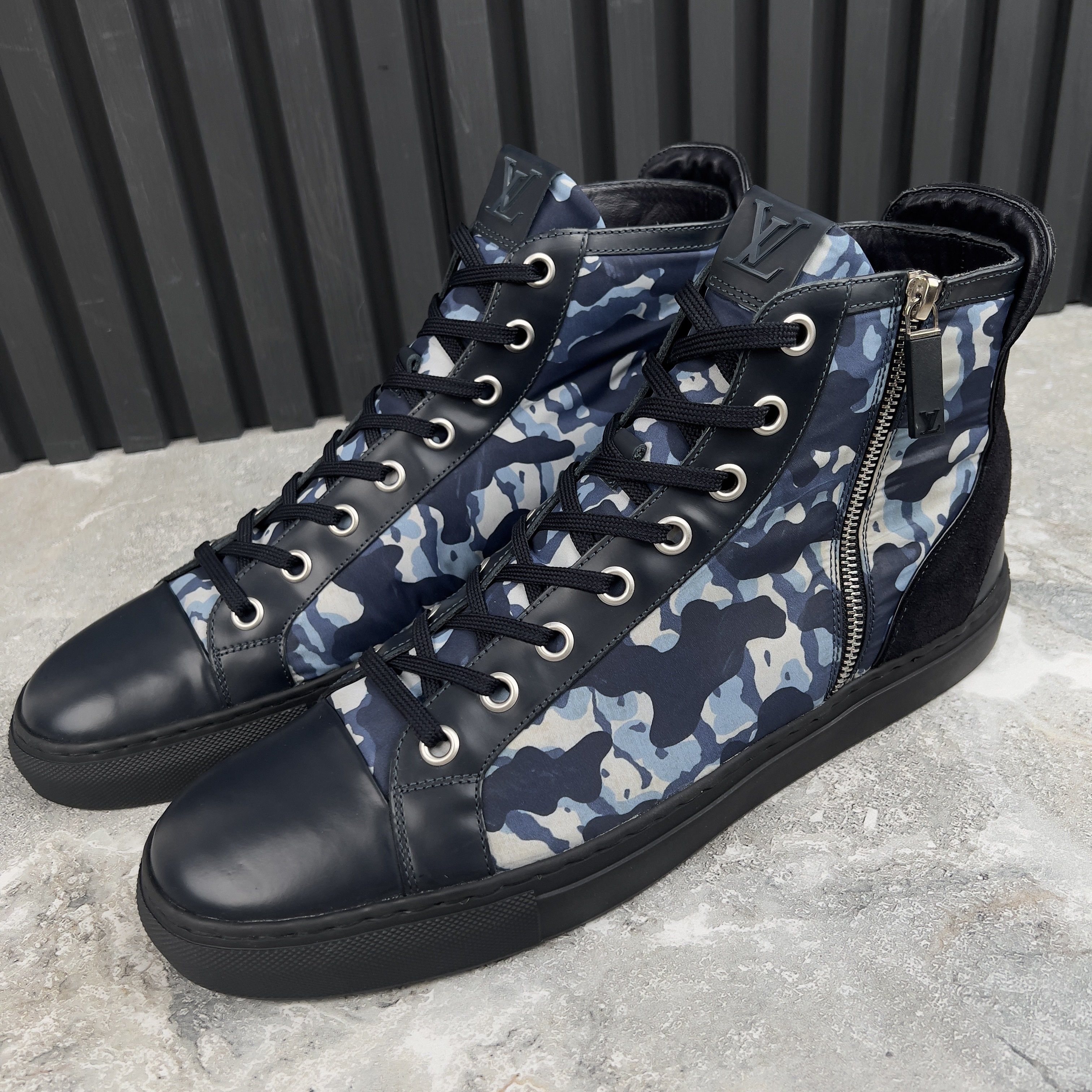 Louis Vuitton Challenge Zip Up Sneakers Blue Camouflag Nylon Size US 13 / EU 46 - 1 Thumbnail