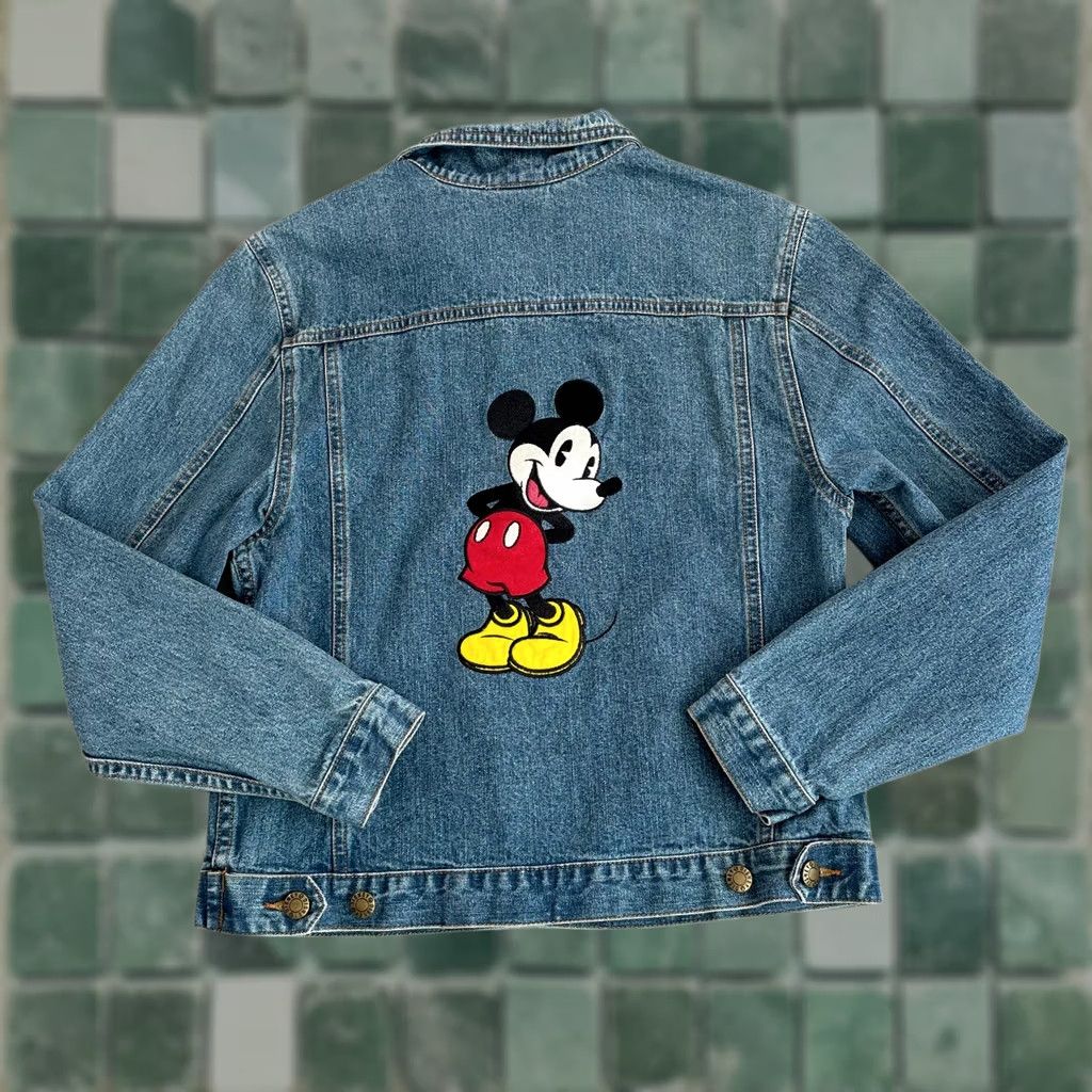 Disney VINTAGE Disney Mickey Mouse Denim Jacket Women Small Blue Embroidered Logo Trucker Size 28" / US 6 / IT 42 - 1 Thumbnail