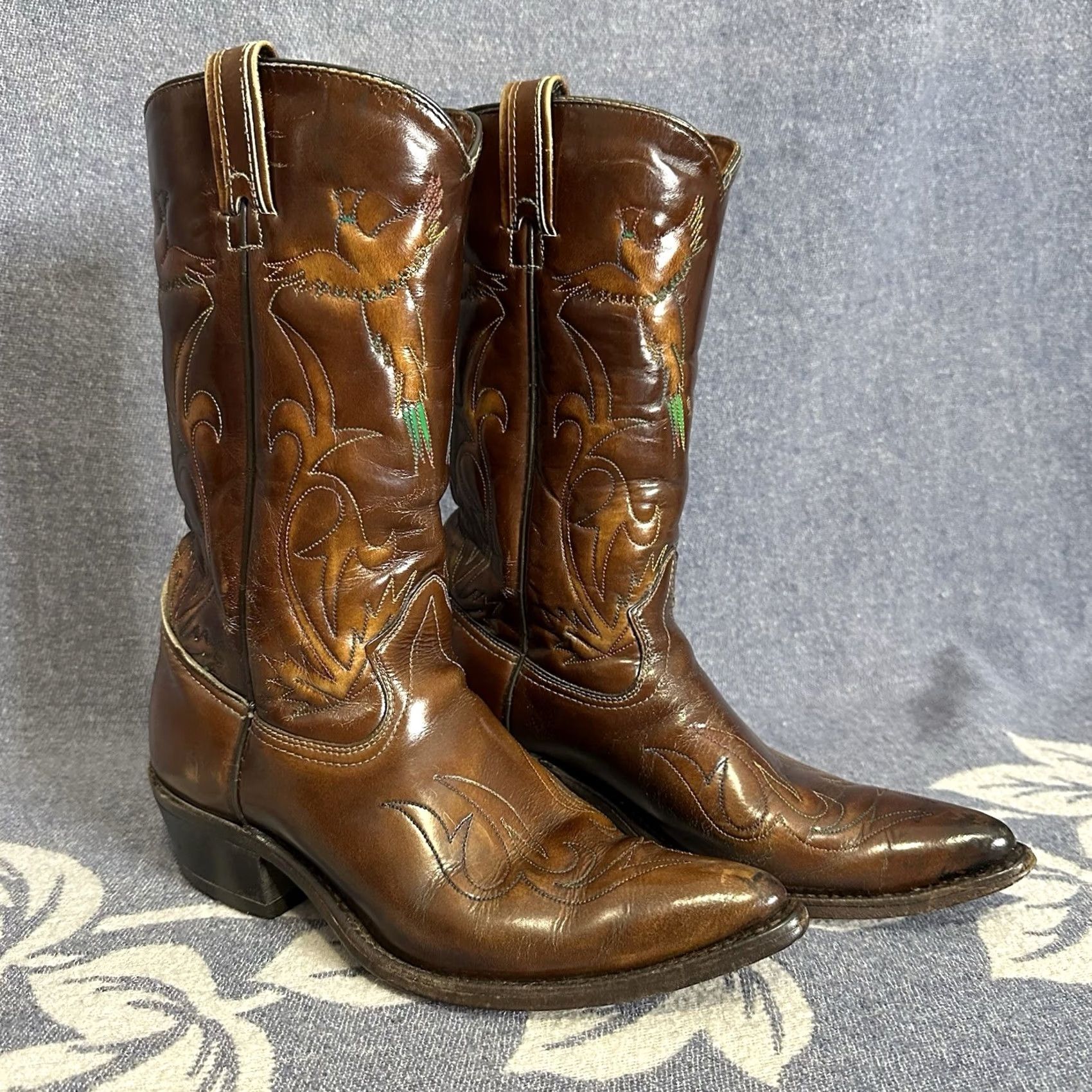 Imperial VINTAGE Cowboy Boots Main Brand Texas Western Boot Men 9 D Brown Leather Patent Embroidery Cowboy 90s USA Size US 9 / EU 42 - 2 Thumbnail