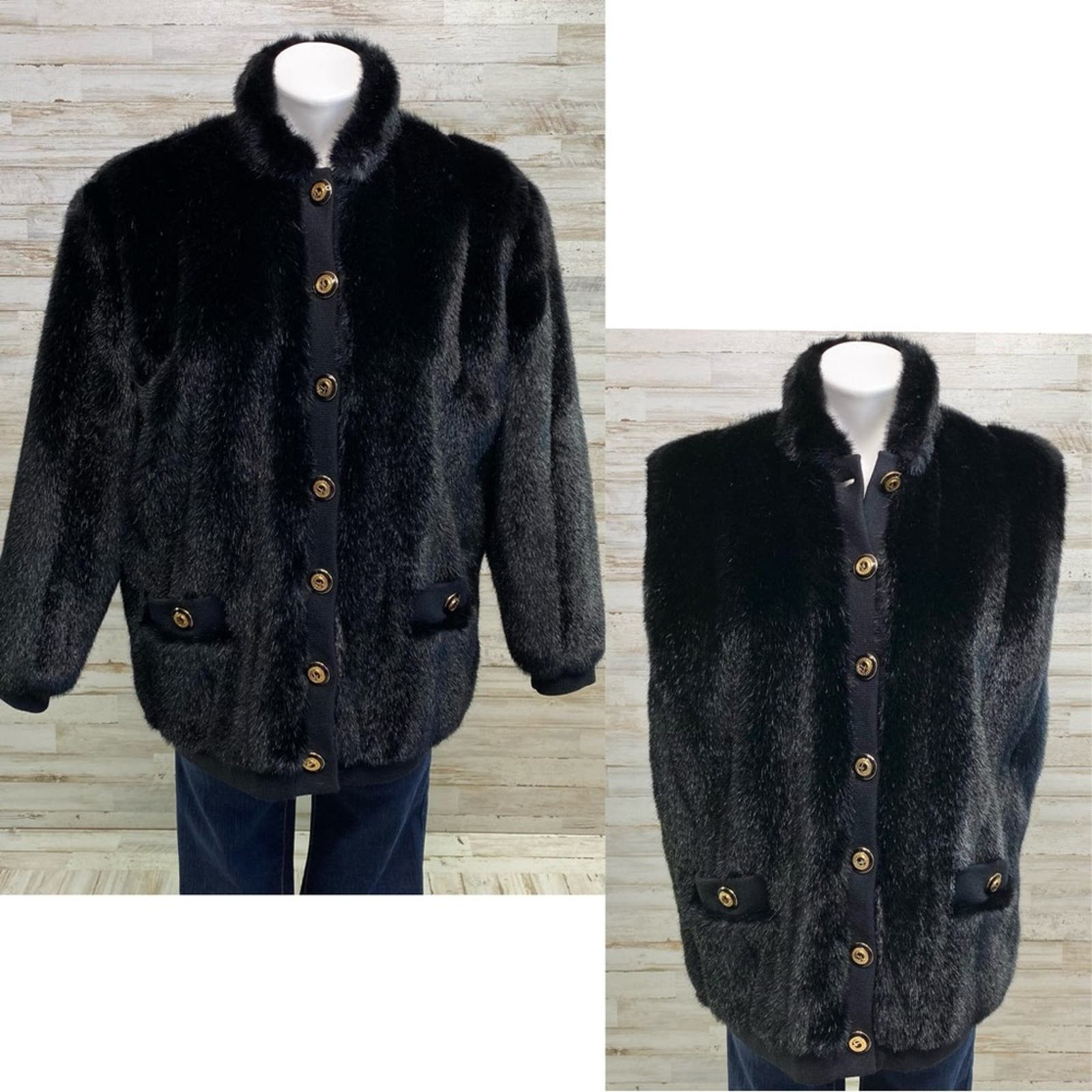 Image of St John Couture St. John Collection By Marie Gray Faux Fur Jacket Vest Xs in Black, Women's