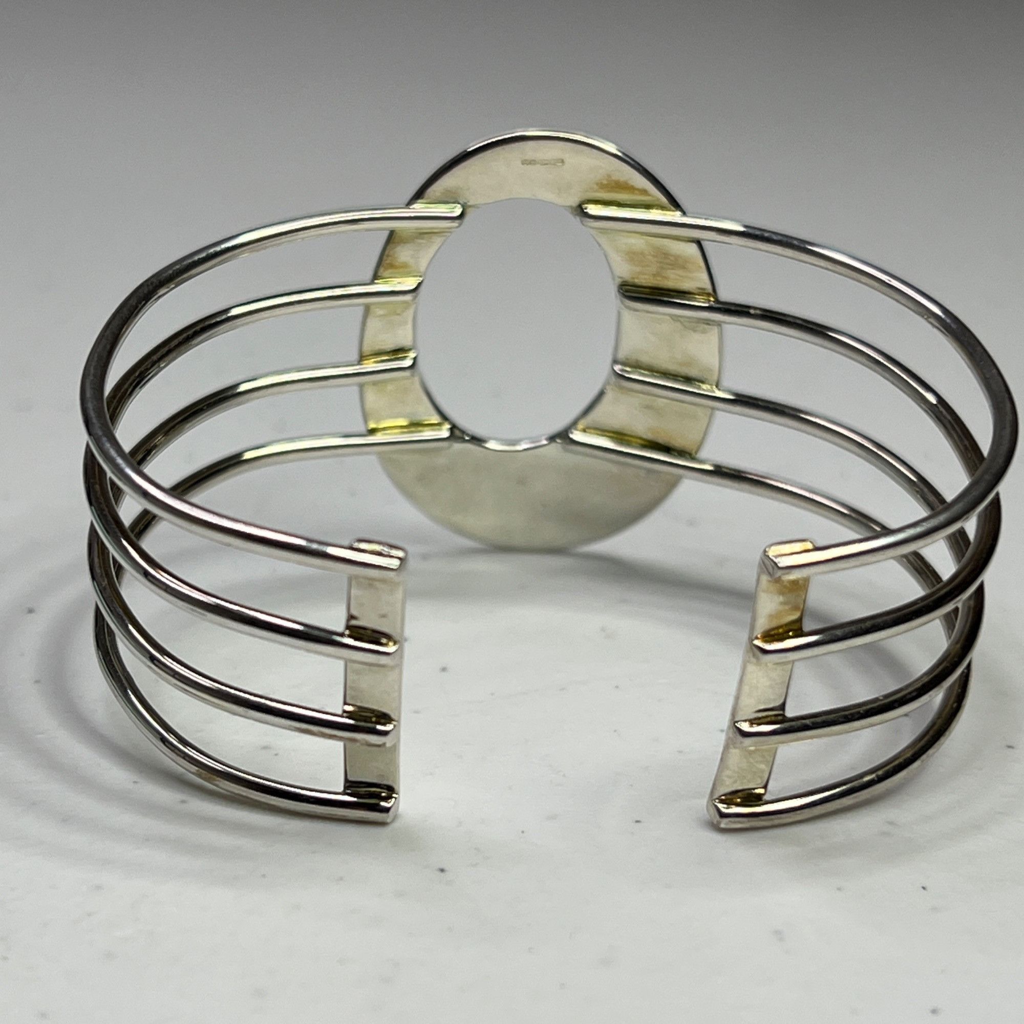Designer Hammered Oval Sterling Silver Open Cuff Bracelet Size ONE SIZE - 5 Thumbnail