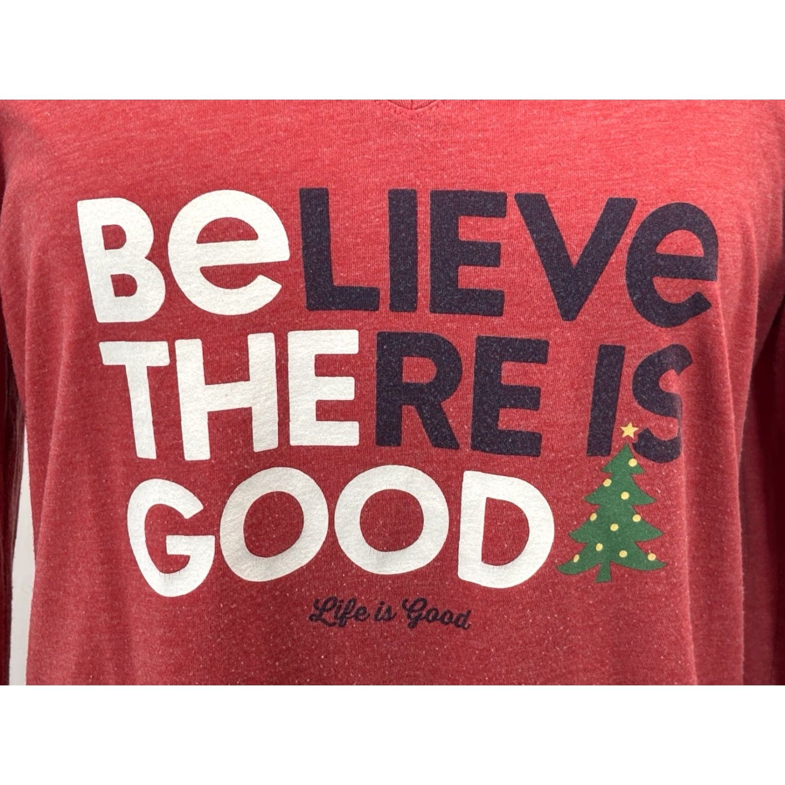 Life is Good LIFE IS GOOD Shirt V-Neck Long Sleeve Red Believe There Is Good Be The Good Holiday Large Womens Size L / US 10 / IT 46 - 6 Thumbnail