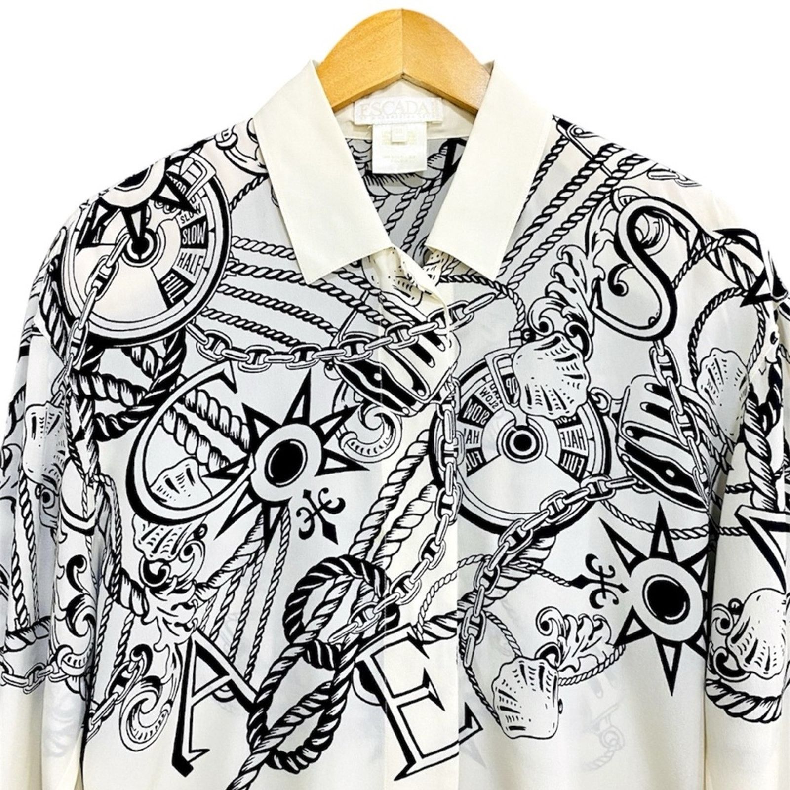 Escada 90s Vintage ESCADA Nautical Print Black & White Silk Blouse Size S / US 4 / IT 40 - 4 Thumbnail