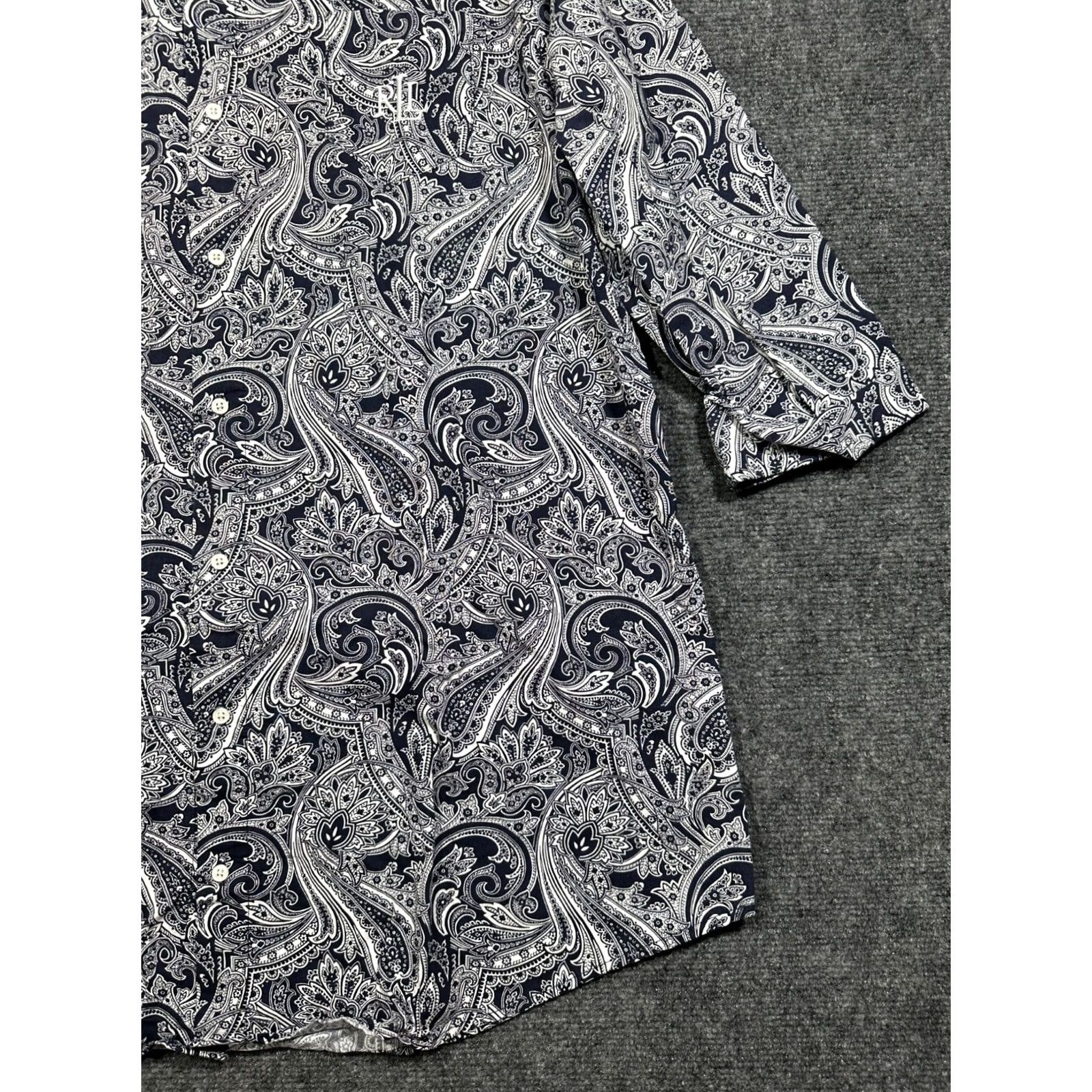 Ralph Lauren Lauren Ralph Lauren Womens Top Large Blue Paisley Cotton 3/4 Sleeve Buttons Size L / US 10 / IT 46 - 3 Thumbnail