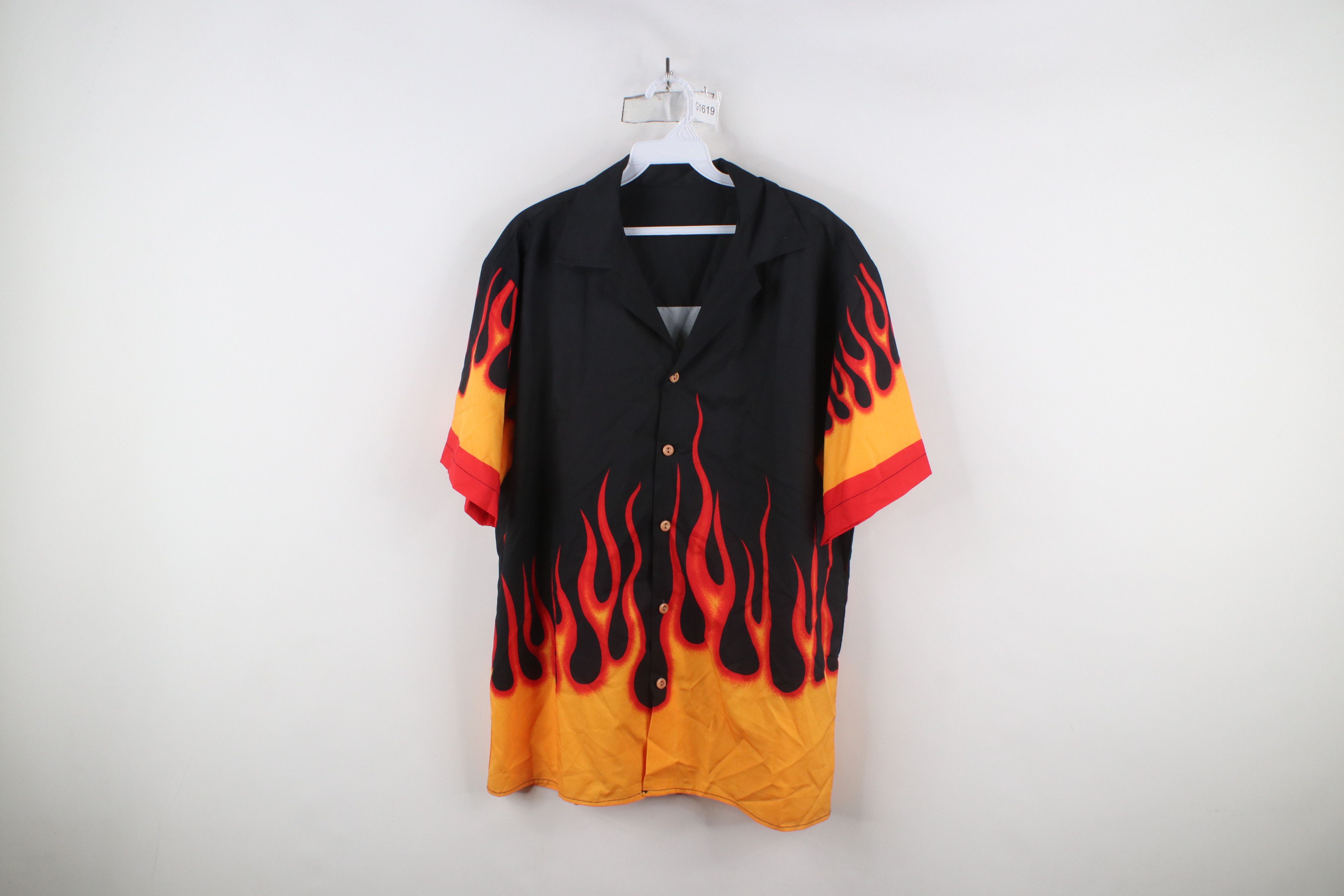 Vintage Vintage 90s Y2K Streetwear Fire Flames Collared Button Shirt Size US L / EU 52-54 / 3 - 1 Thumbnail