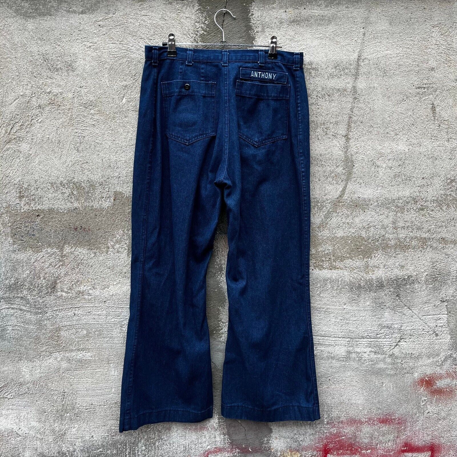 Vintage 90's USN Women's Denim Dungaree Flare Trousers Size 32" / US 10 / IT 46 - 2 Thumbnail