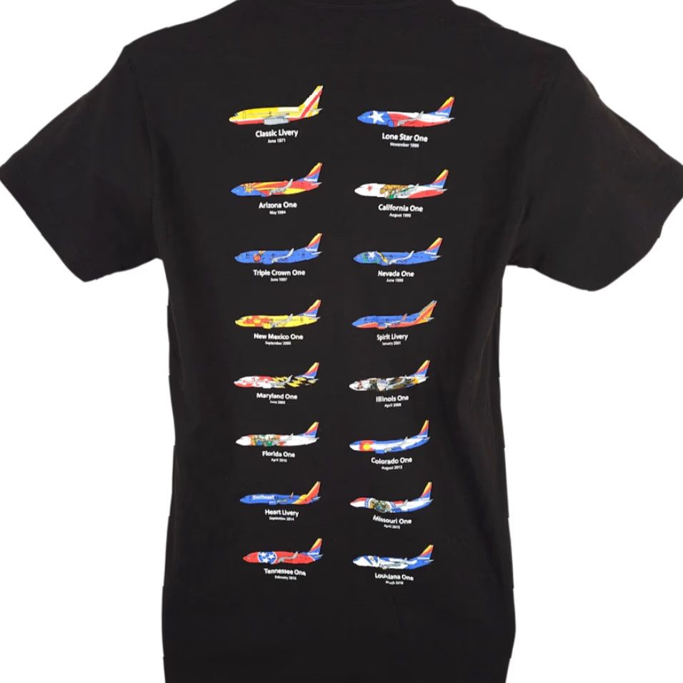 South2 West8 Southwestern Airlines T Shirt Mens Size Small Black Livery Tour 1971 To 2018 Size US S / EU 44-46 / 1 - 4 Thumbnail