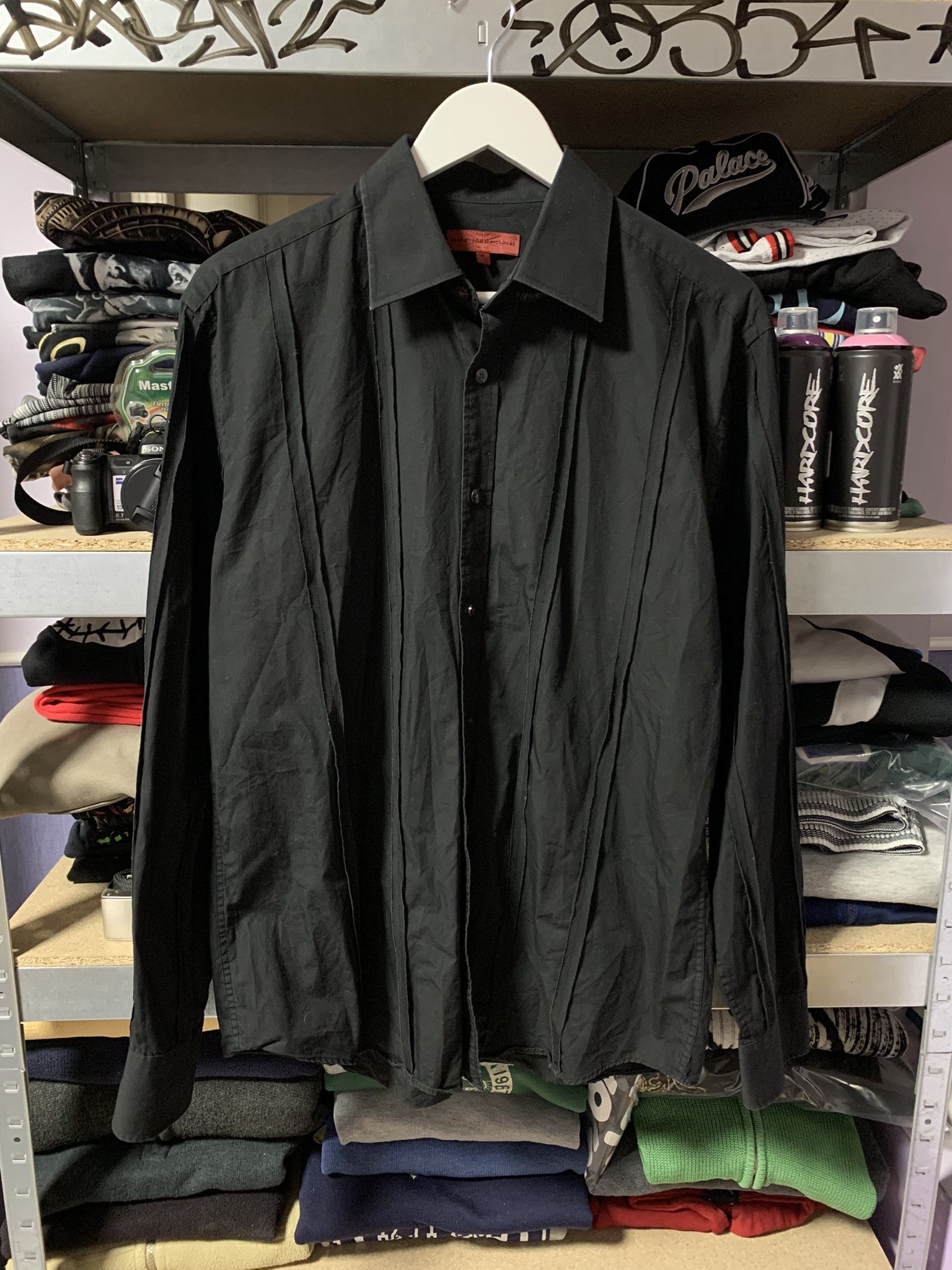 John Richmond John Richmond Mens Striped Patch Work Black Button Up Shirt Size US M / EU 48-50 / 2 - 1 Thumbnail