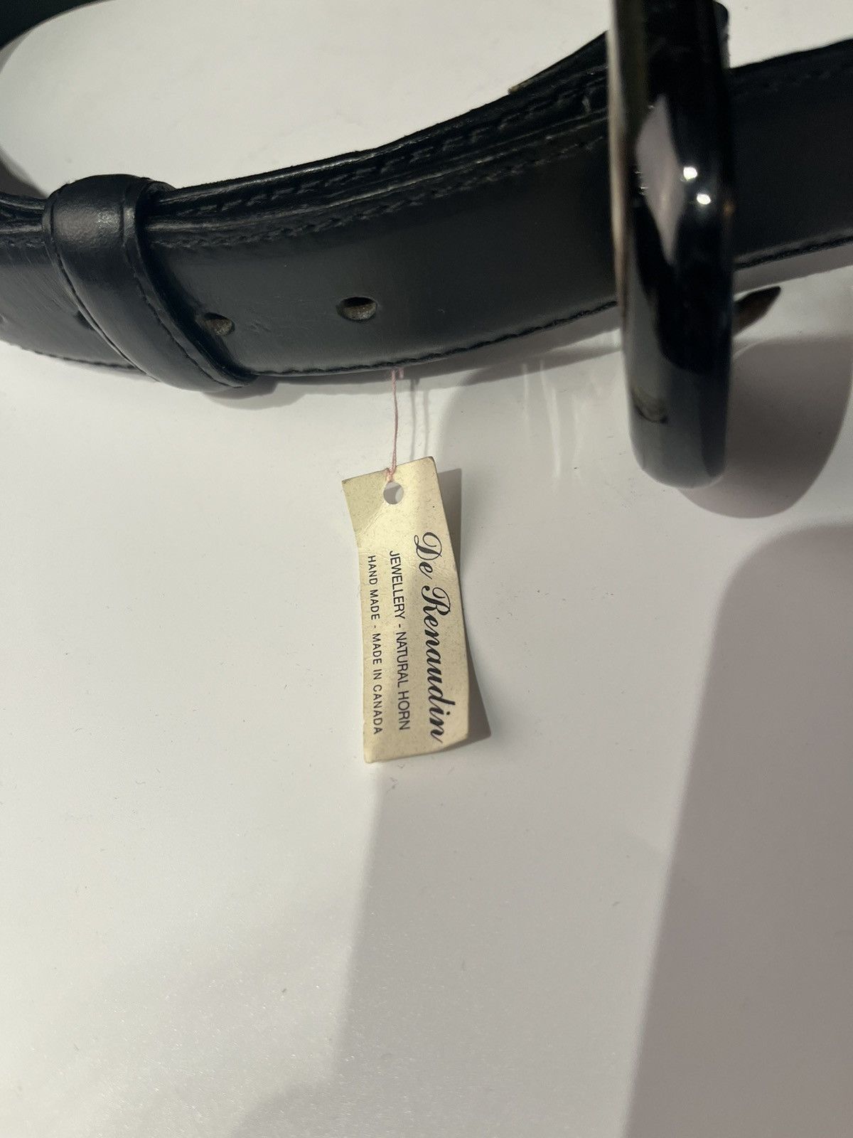 Vintage De Renaudin Black Leather Natural Horn Belt Size ONE SIZE - 4 Thumbnail